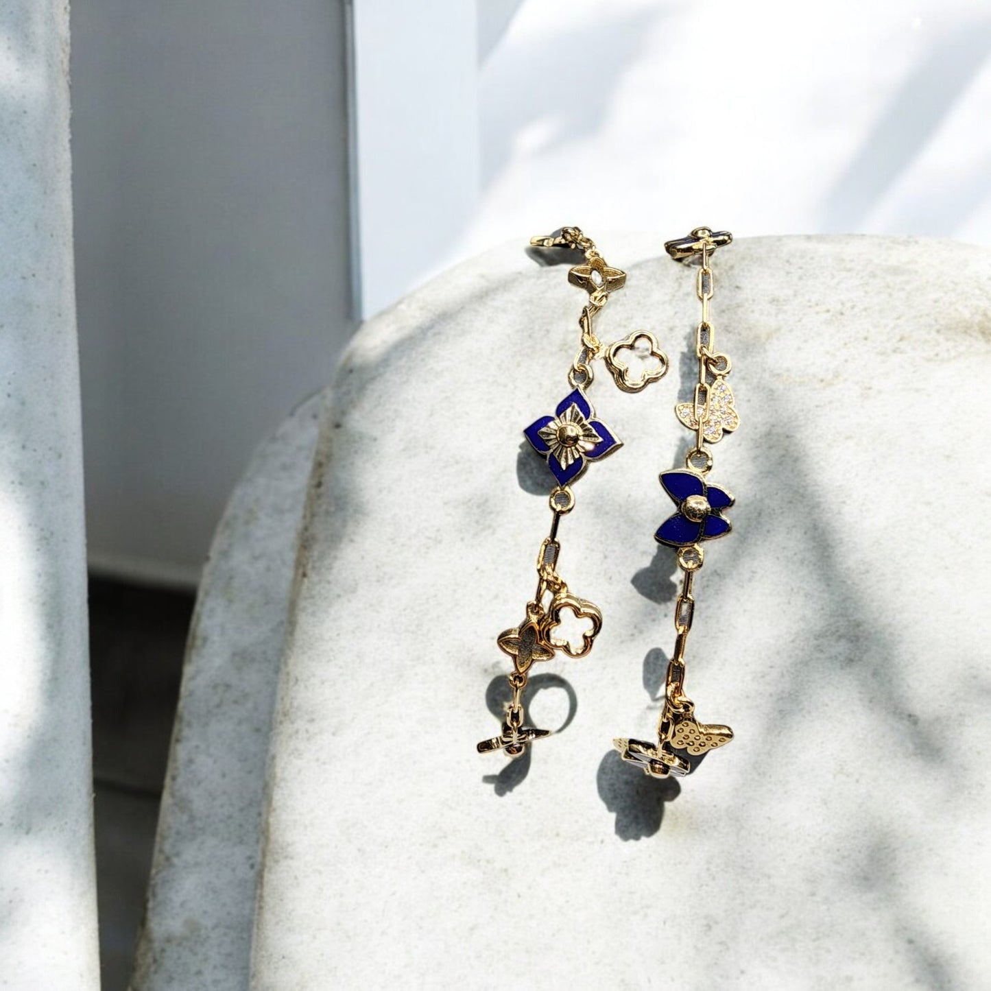 14KT Yellow Gold Fancy Style Link Paper-Clip Bracelets W/ Charms