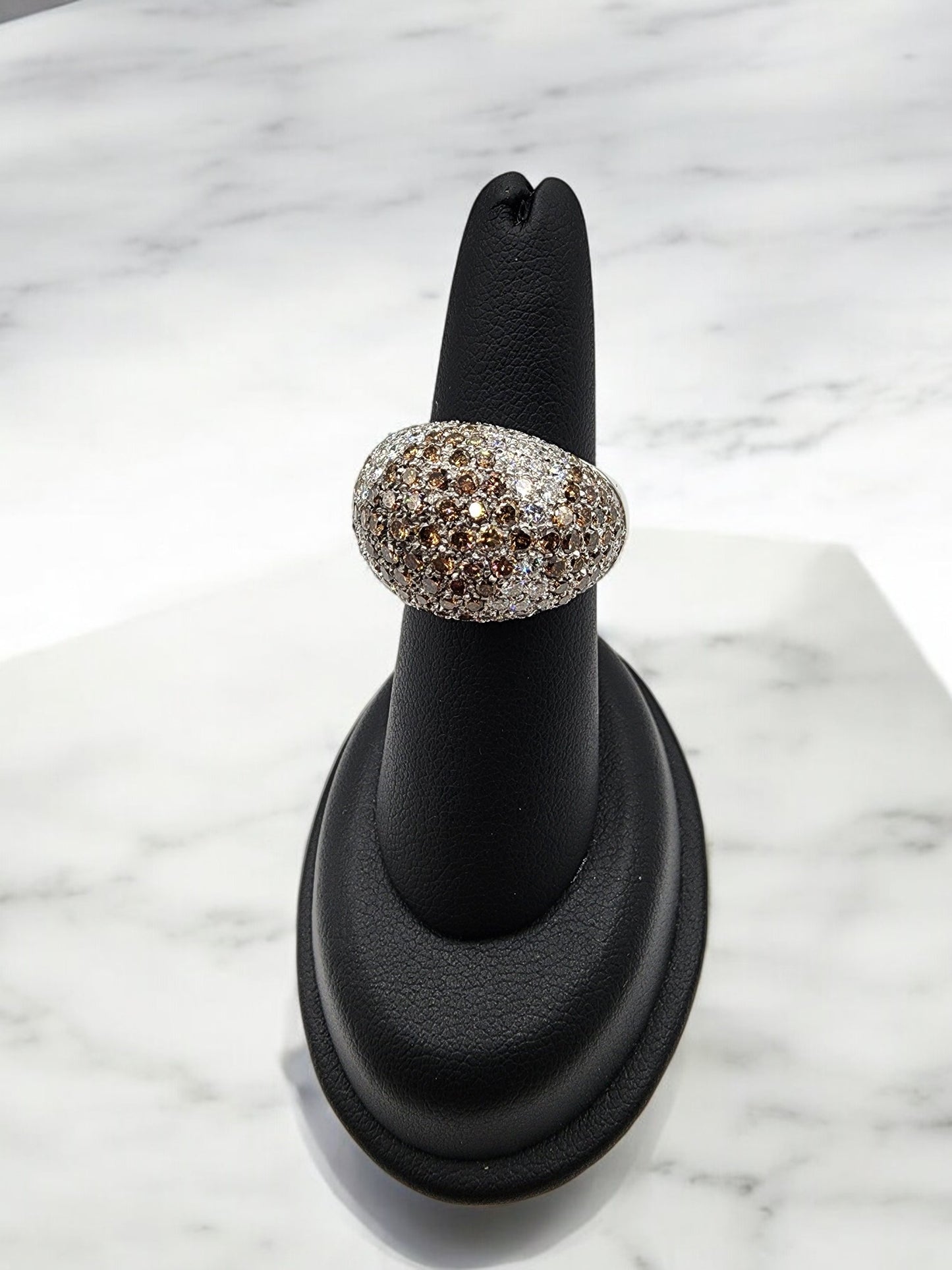 18KT White Gold 3.75cttw White & Champ Diamond Ring