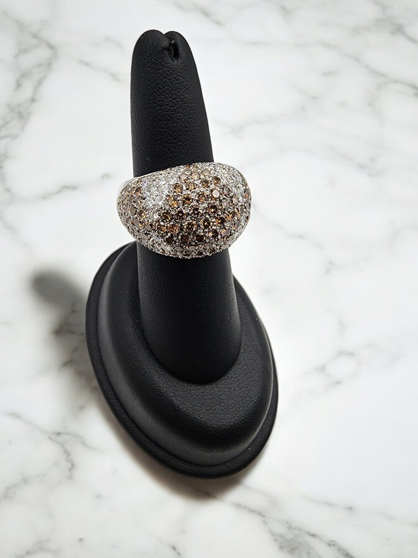 18KT White Gold 3.75cttw White & Champ Diamond Ring