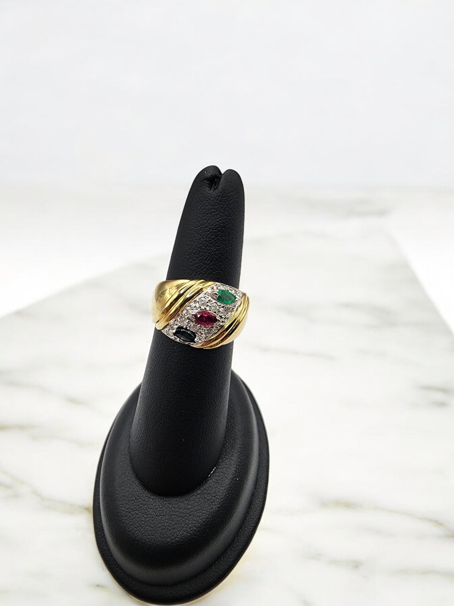 18KT Yellow Gold W/ .50cttw Emerald/Ruby/Sapphire & Diamond Ring