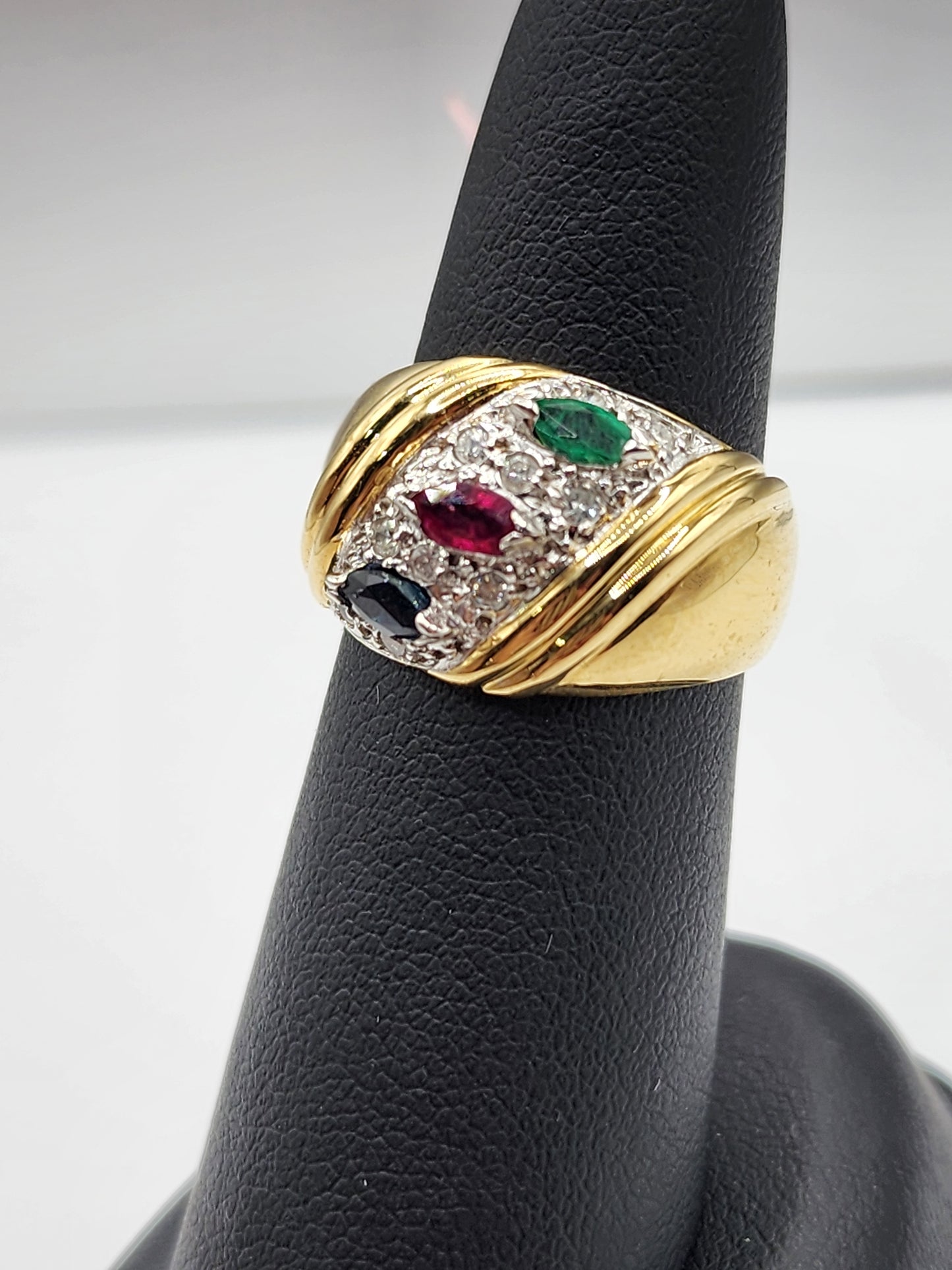 18KT Yellow Gold W/ .50cttw Emerald/Ruby/Sapphire & Diamond Ring
