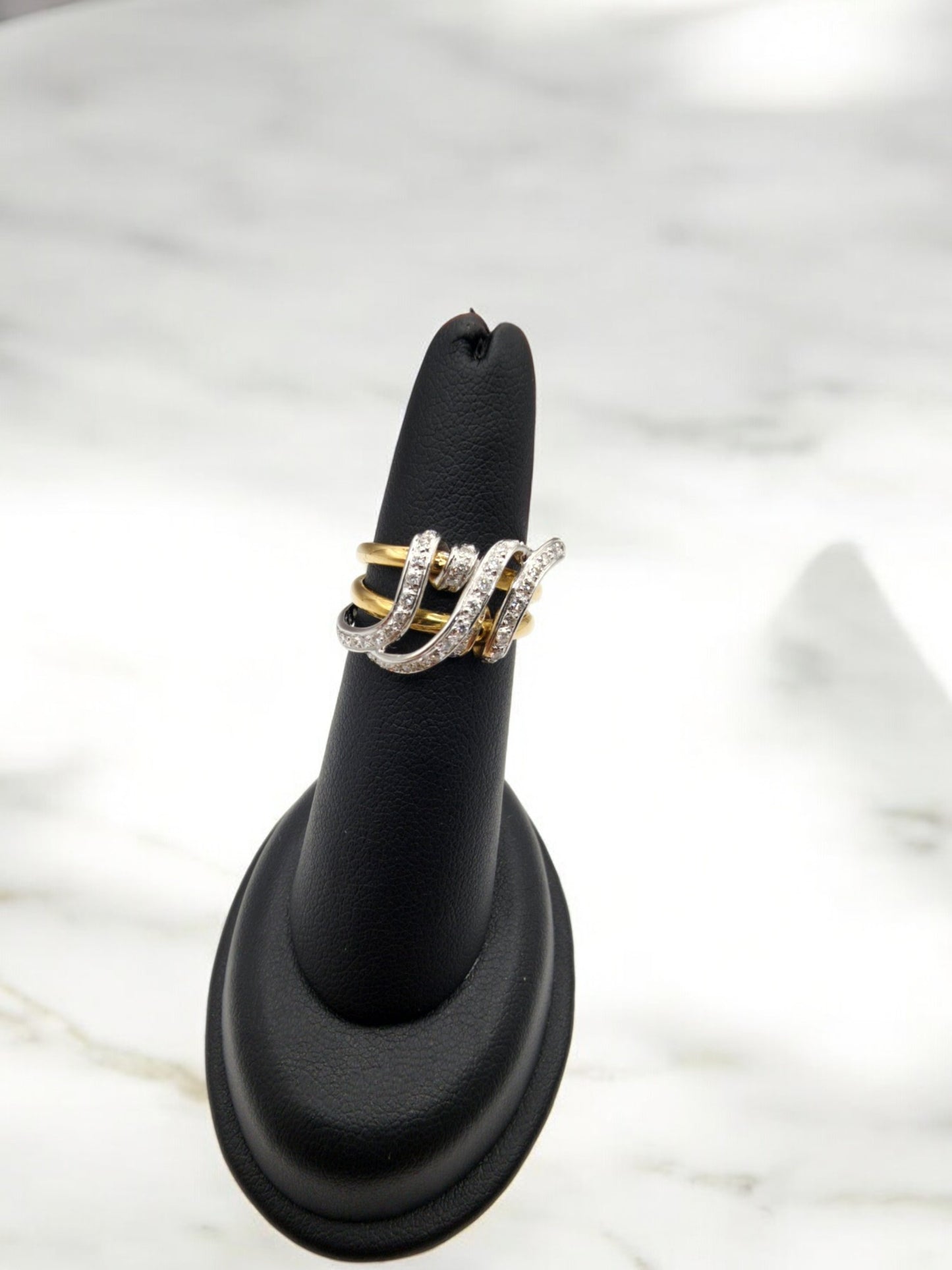 18KT White & Yellow Gold W/ White .50 Diamond loop Row Ring