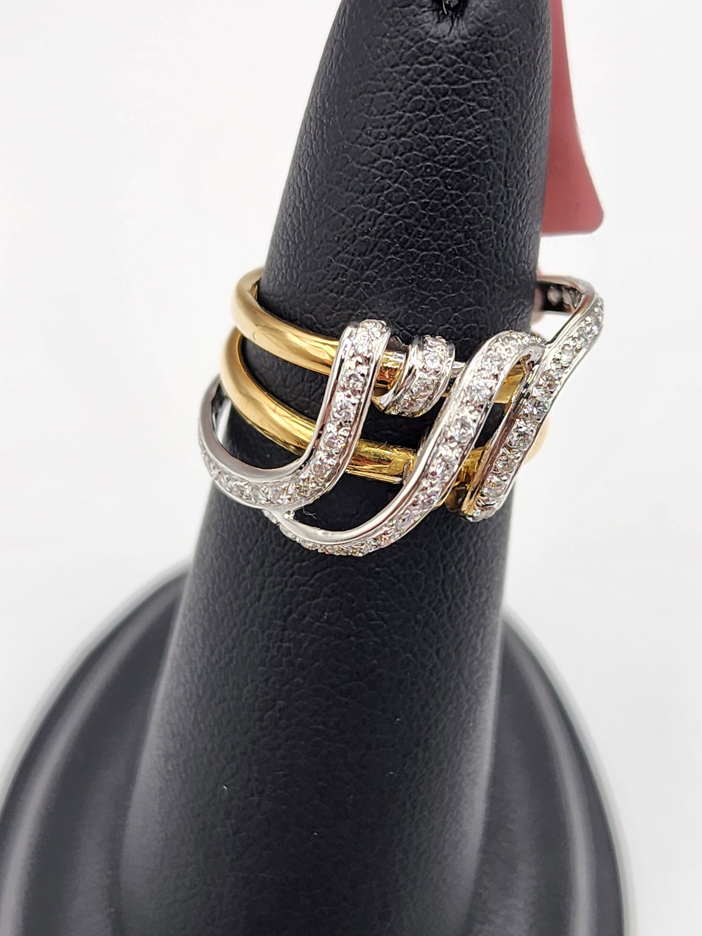 18KT White & Yellow Gold W/ White .50 Diamond loop Row Ring