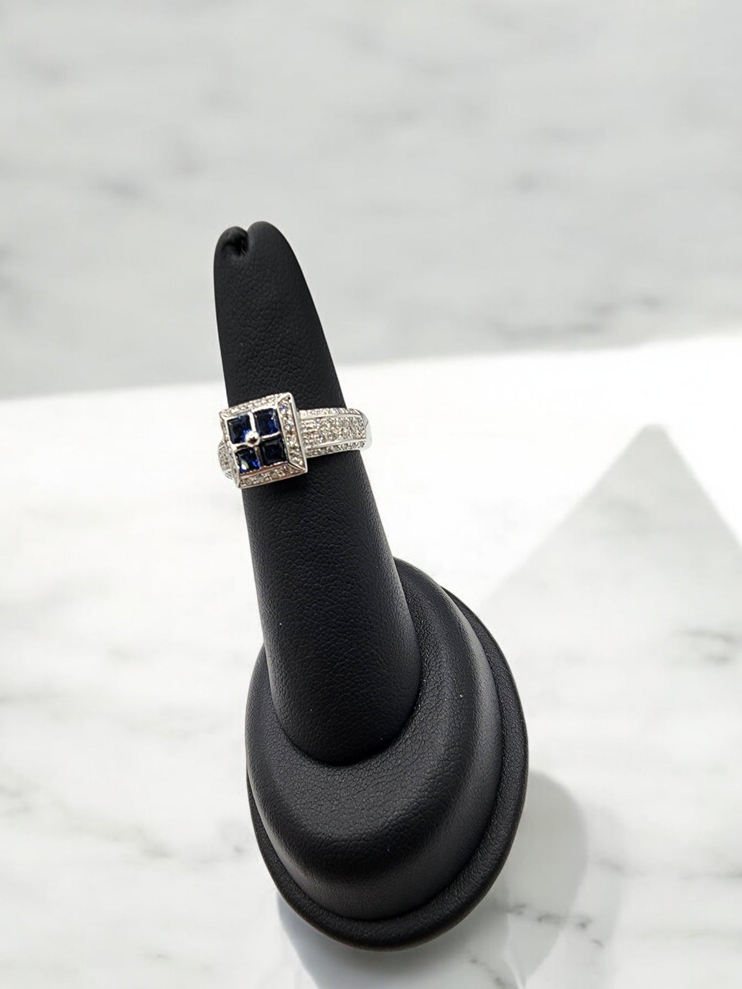 18KT White Gold 0.65cttw Sapphire & White .35cttw Diamond Ring