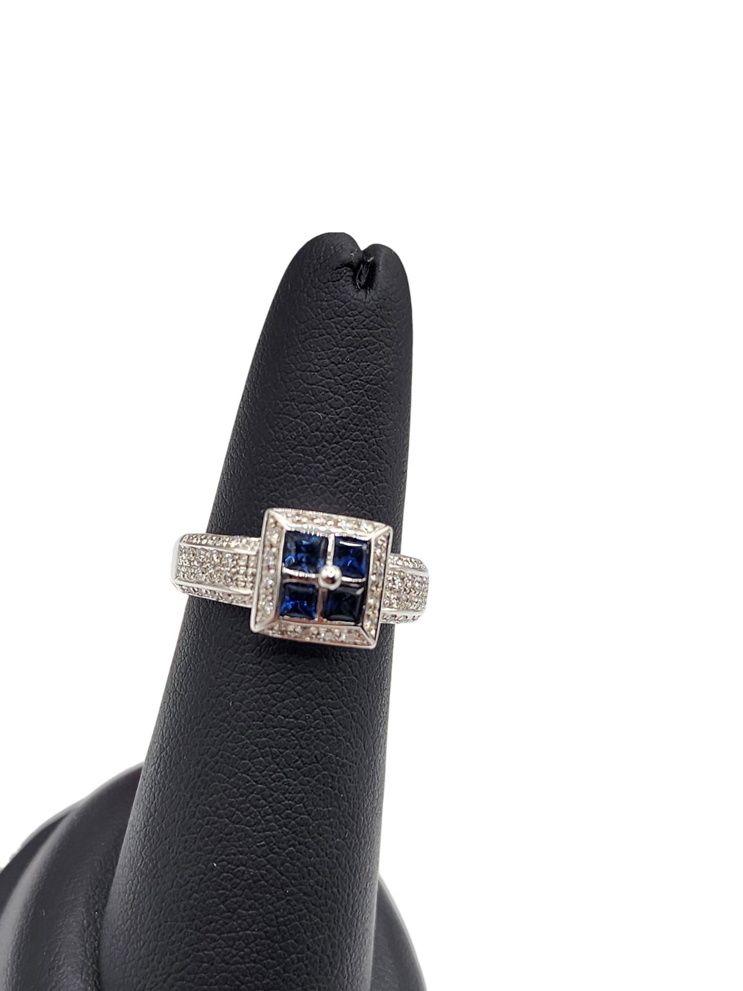18KT White Gold 0.65cttw Sapphire & White .35cttw Diamond Ring