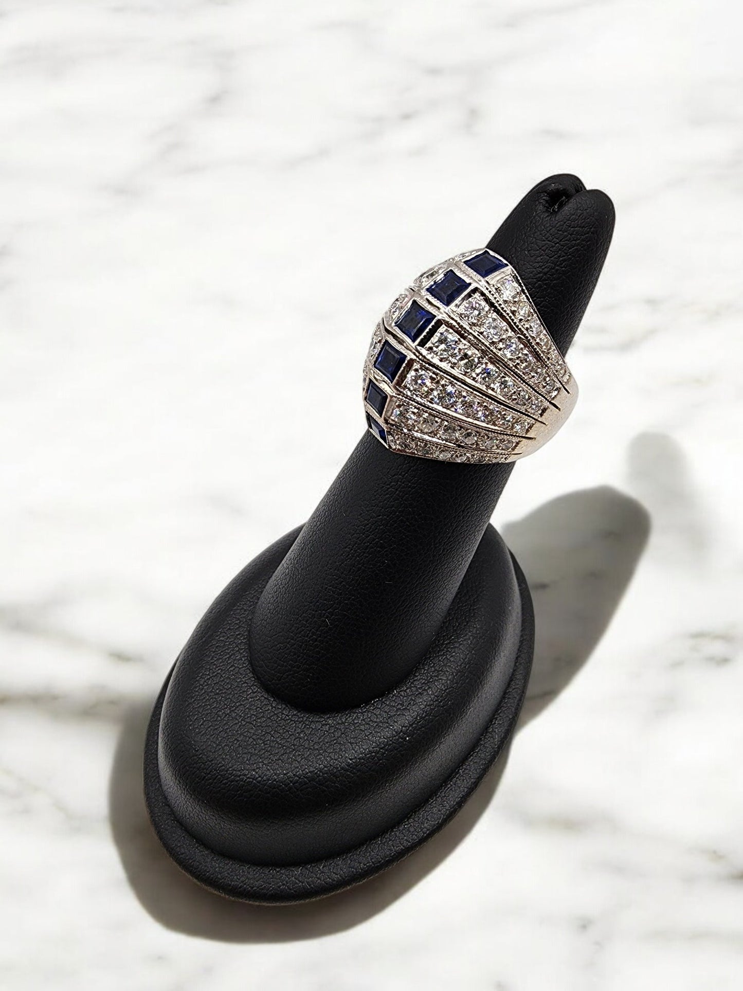 14KT White Gold 6Row 2.25ct Diamond Ring W/.75 Sapphire