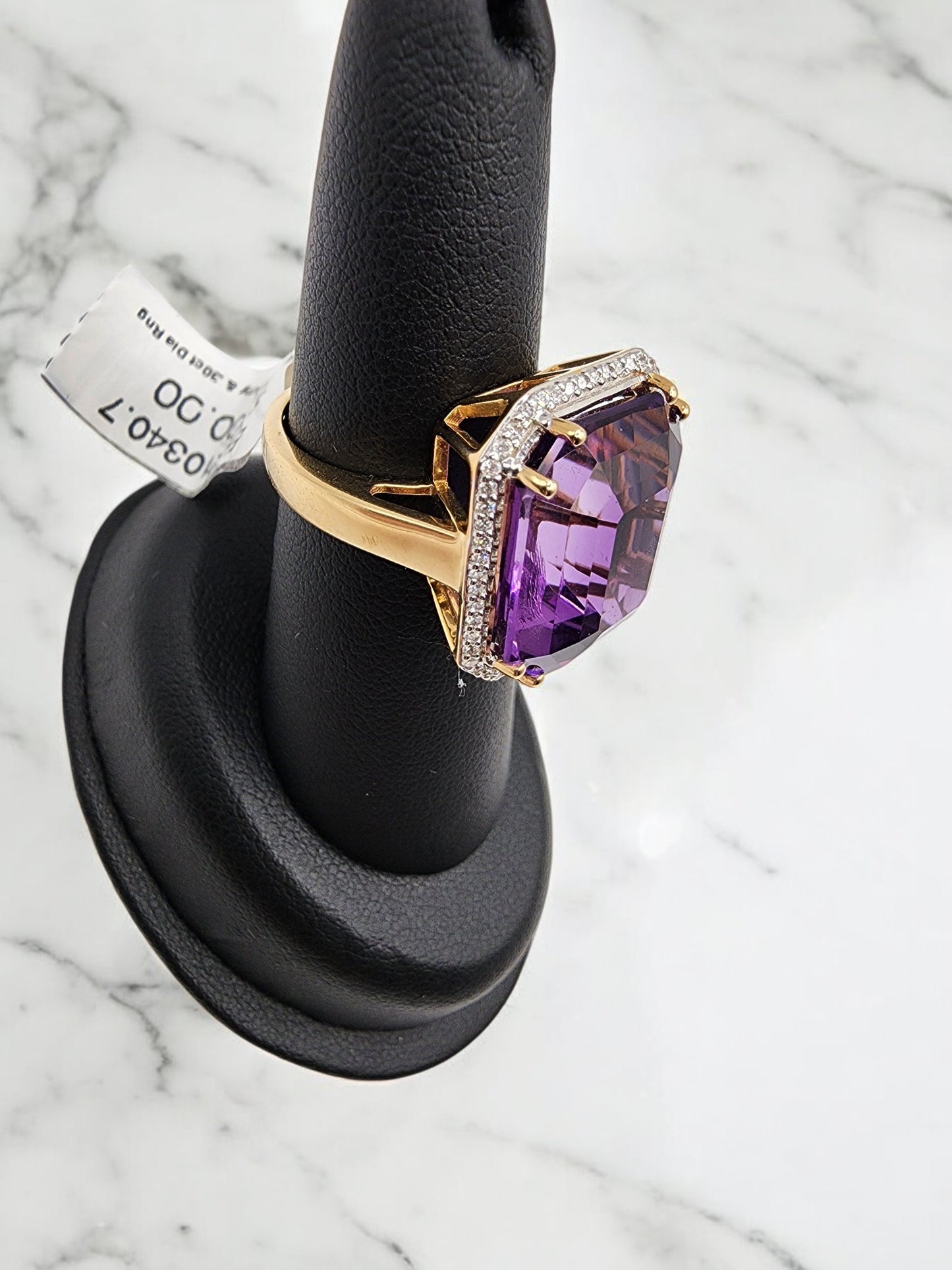 14KT Yellow Gold Ring 16.62ct Amethyst W/.30 Diamond