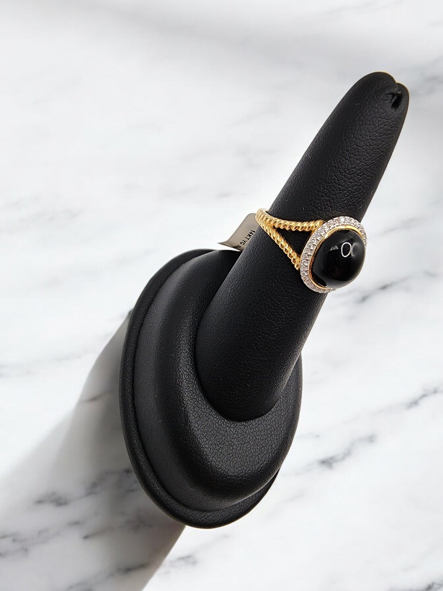 14KT Yellow Gold .10cttw Diamond & Halo Onyx Ring