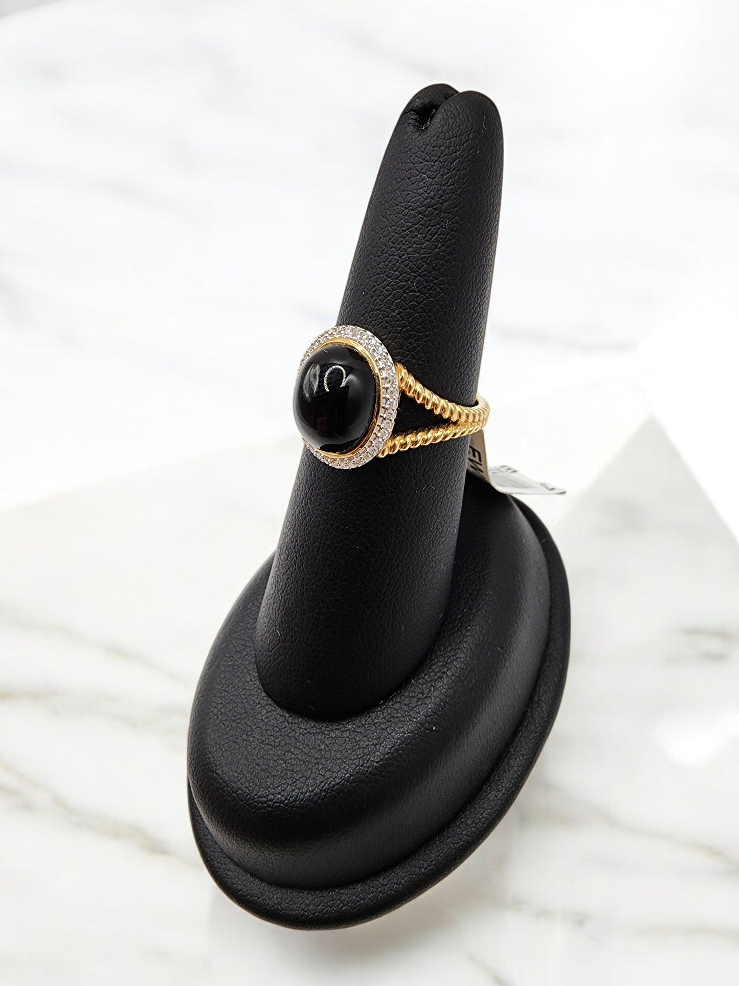 14KT Yellow Gold .10cttw Diamond & Halo Onyx Ring
