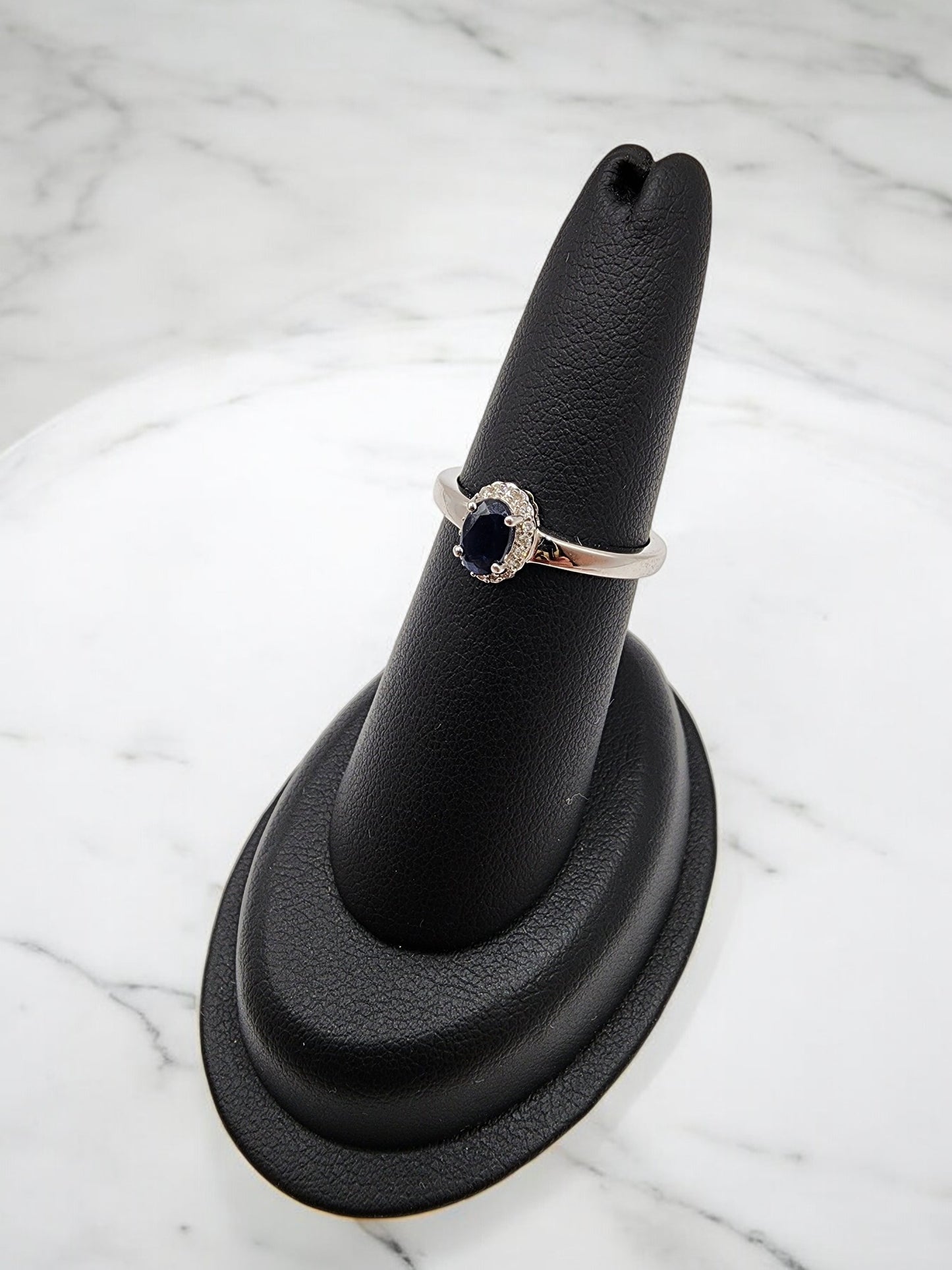 14KT White Gold Gen Sapphire w/ .10 Diamond Ring