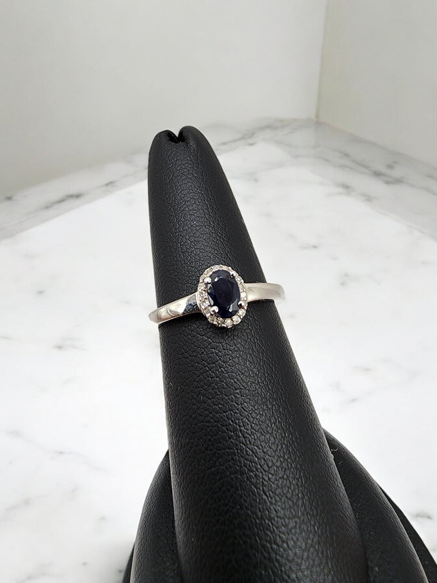 14KT White Gold Gen Sapphire w/ .10 Diamond Ring