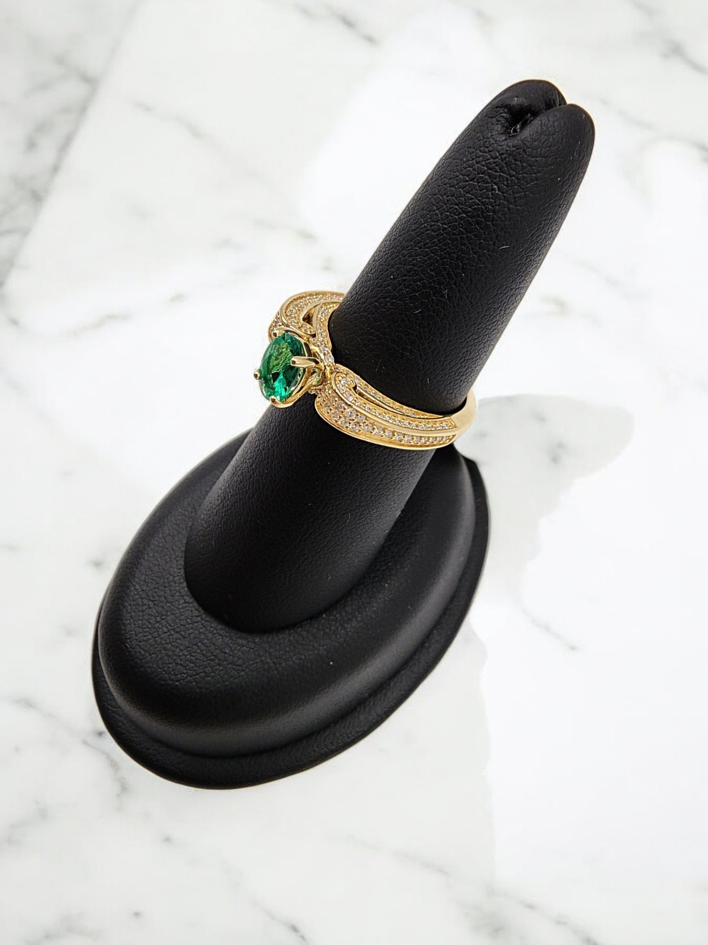 14KT Yellow Gold/ Gen Recrys Emerald & .75cttw Diamond Ring