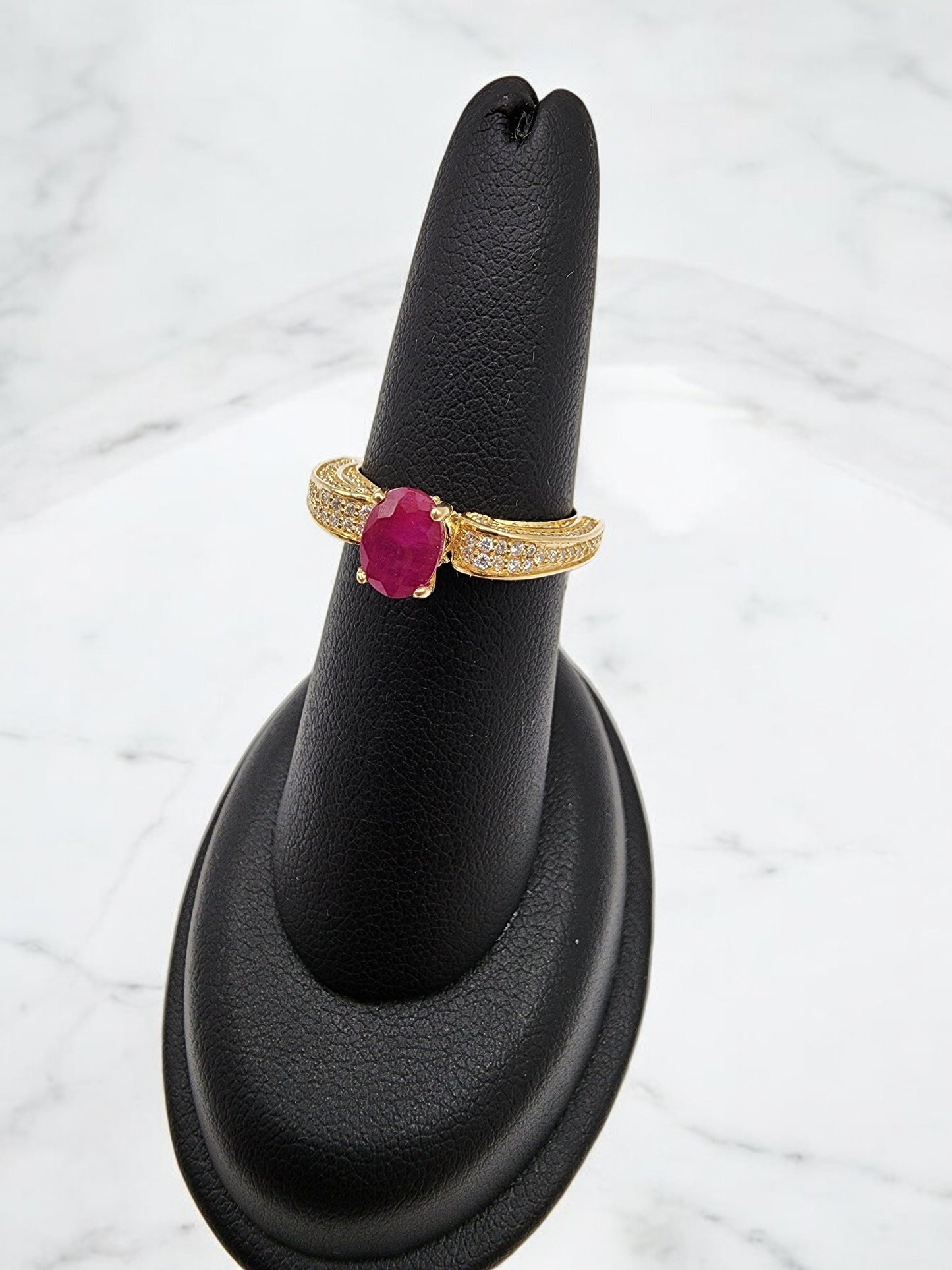14KT Yellow Gold/ Gen Ruby & .75cttw Diamond Ring