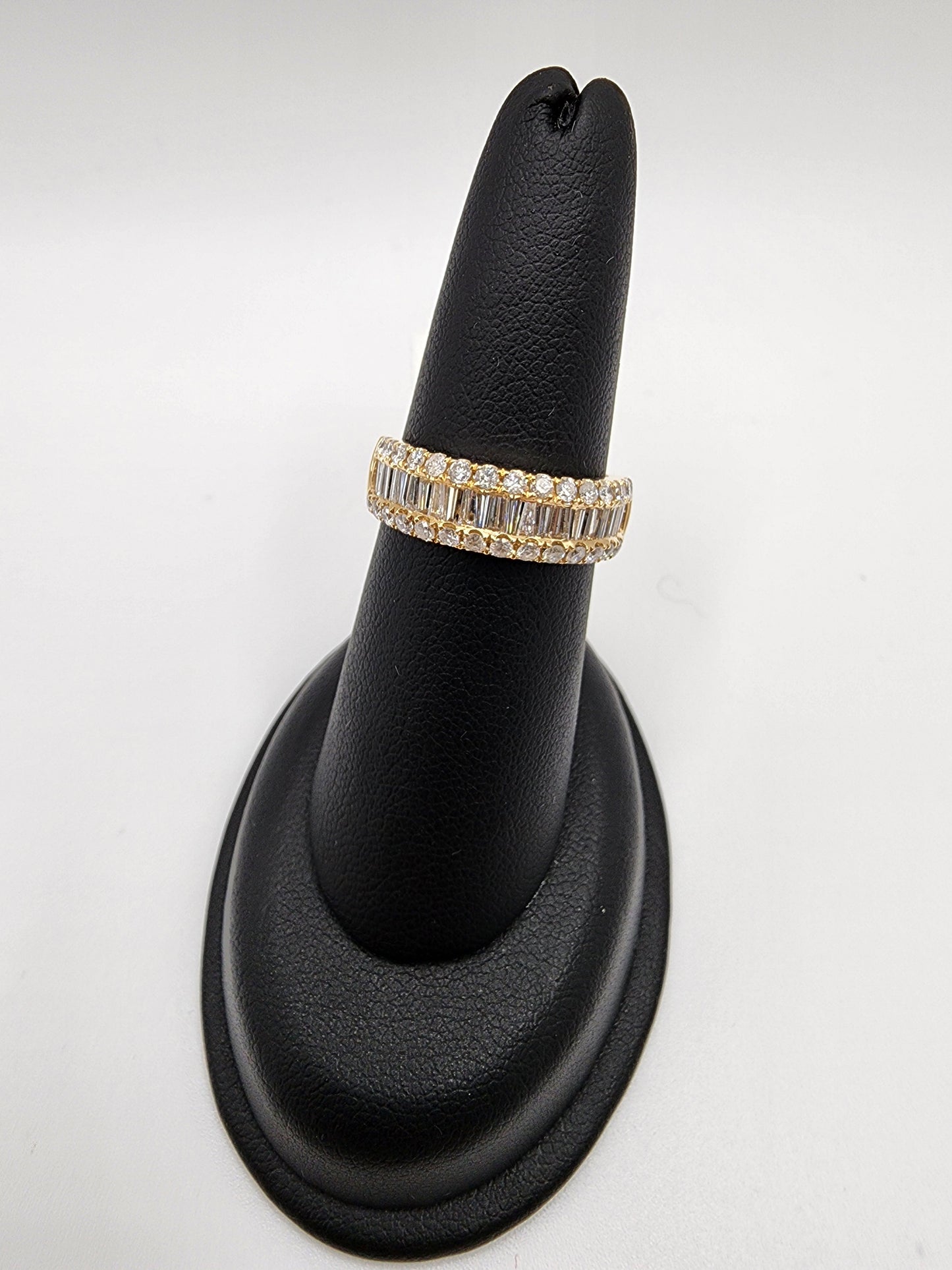 14KT Yellow Gold 3 Row 1.50cttw & Baguette Cut W/ White Diamond Ring