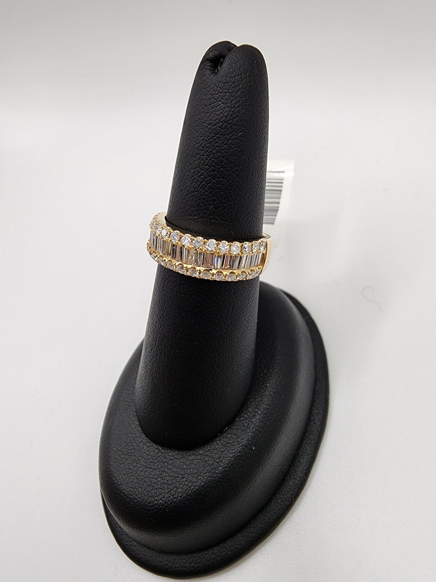 14KT Yellow Gold 3 Row 1.50cttw & Baguette Cut W/ White Diamond Ring