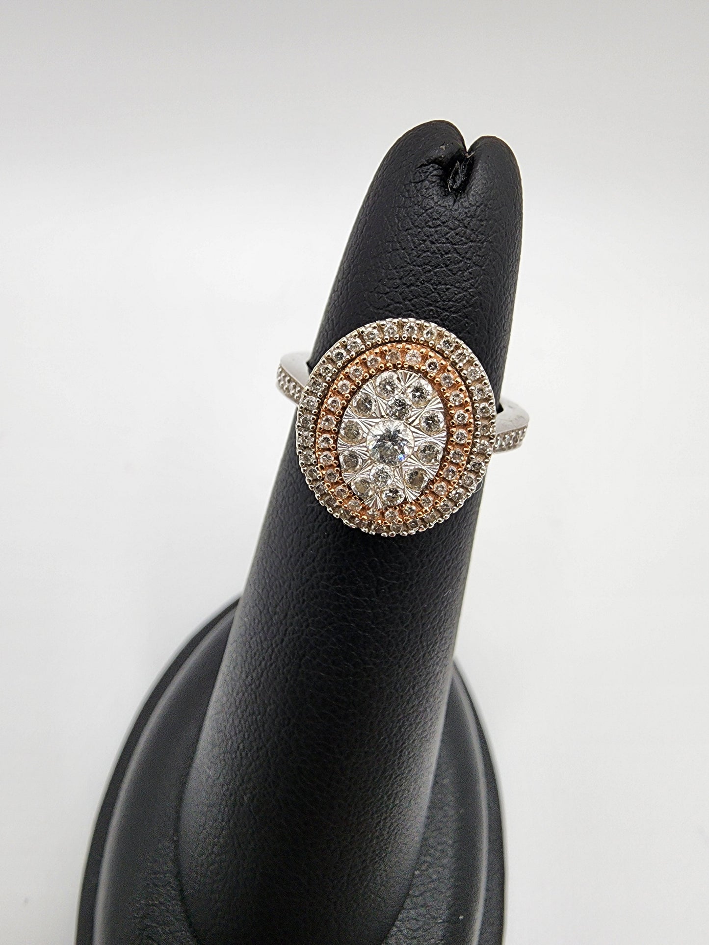 14KT White Gold 1.00cttw Oval Halo & White/ Pink Diamond Ring