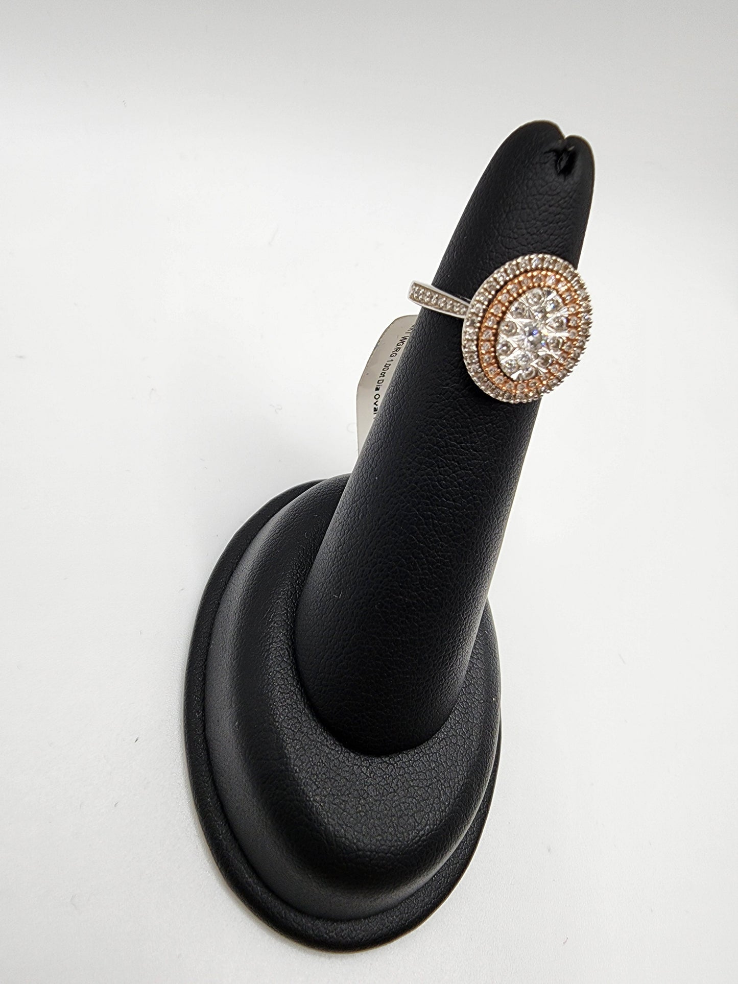 14KT White Gold 1.00cttw Oval Halo & White/ Pink Diamond Ring