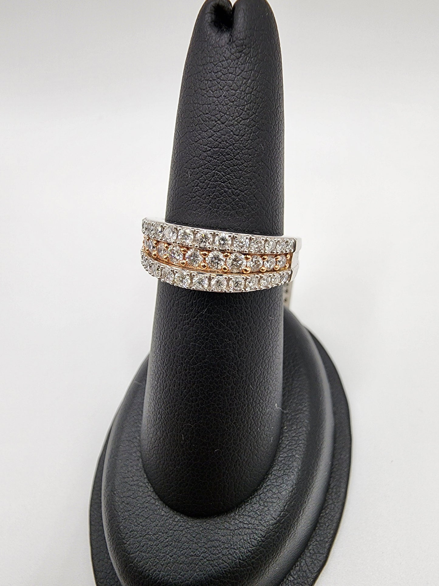 14KT White Gold 2-TONE 1.00 cttw 3Multi-Row & Diamond Ring
