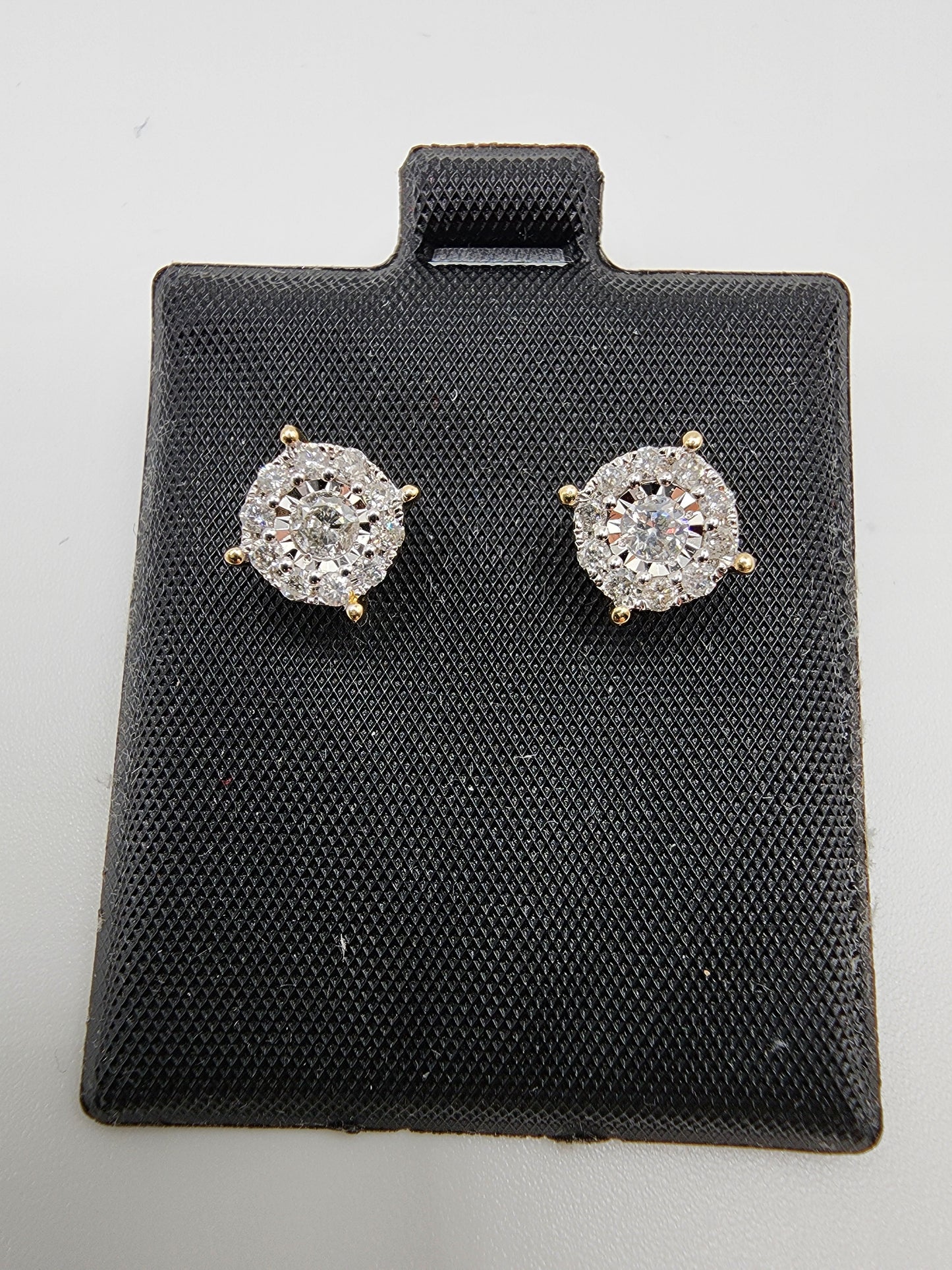 10KT Yellow/White Gold W/ Diamond .50 Illusion Cluster Round Studs Earrings