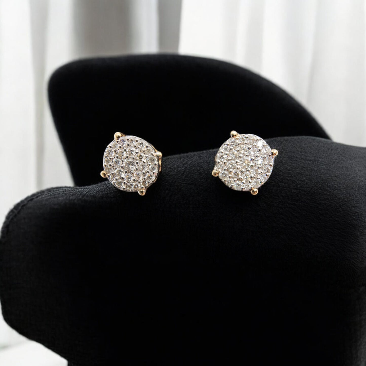 14KT Yellow & White Gold W/ White Diamond .50 Cluster Round Studs Earrings