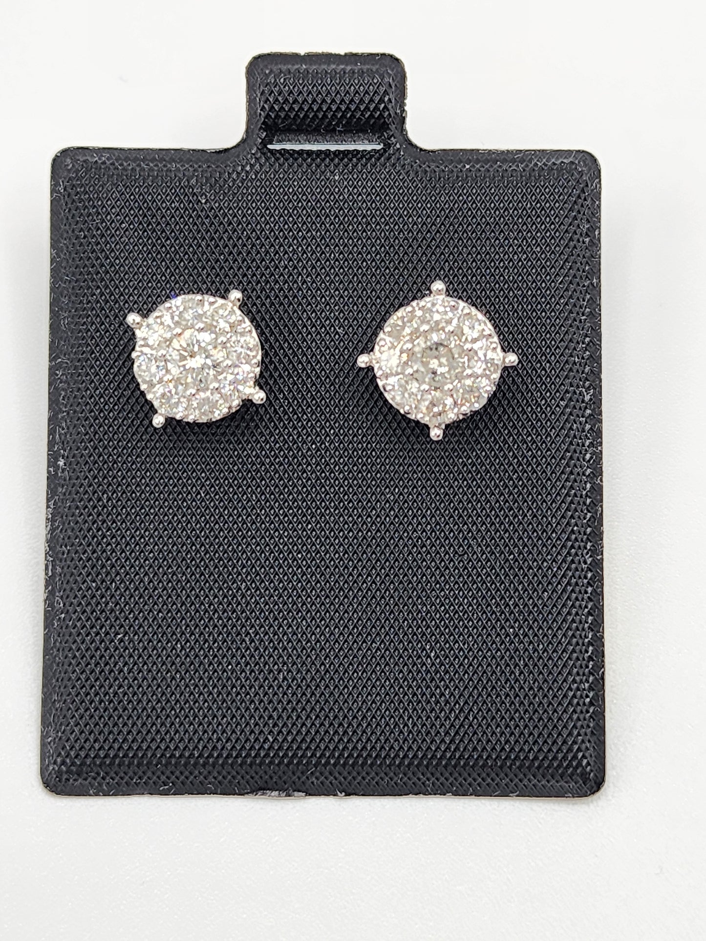 10KT White Gold W/ Diamond 1.35 Cluster Round Studs Earrings