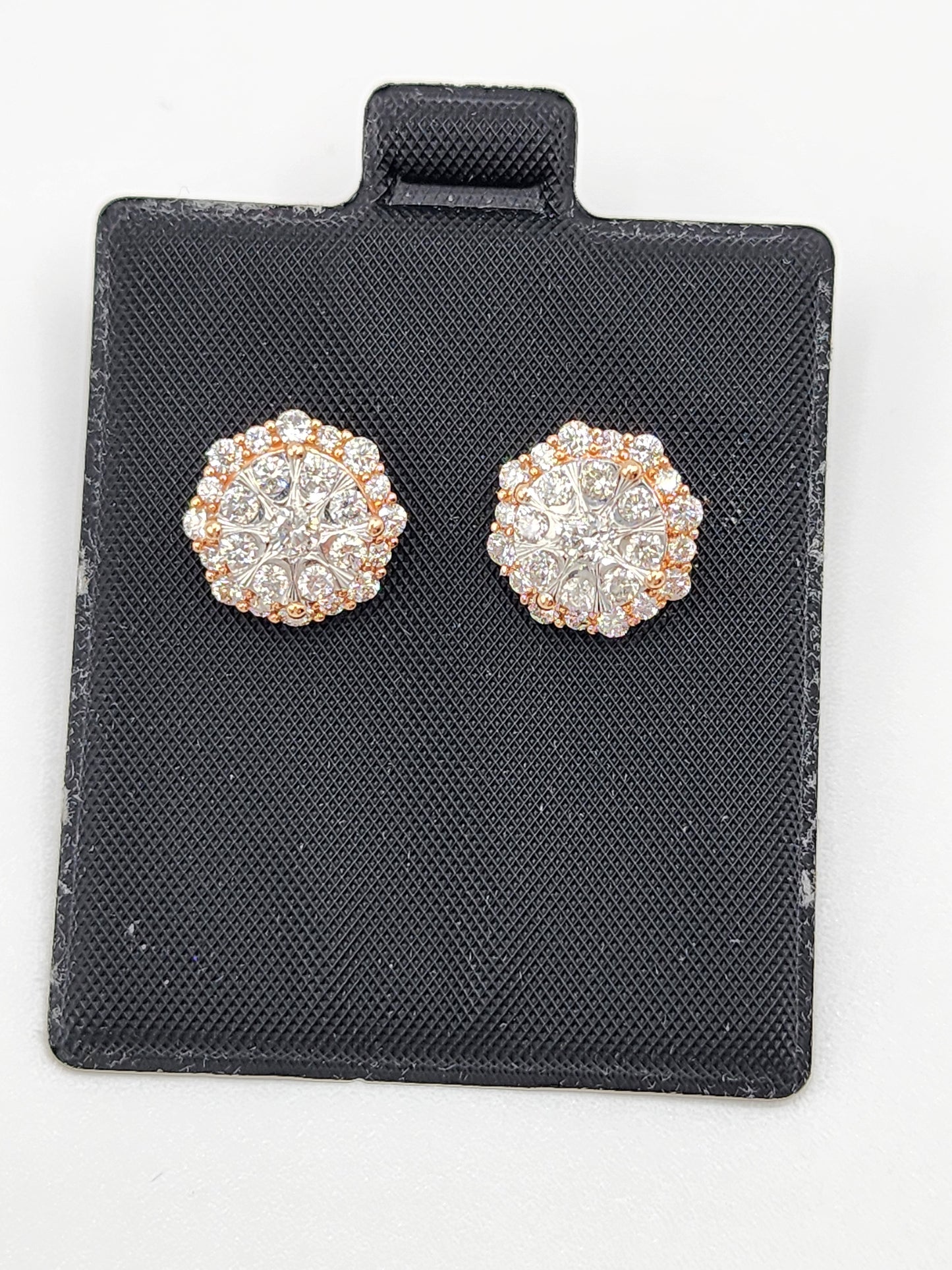 14KT Rose Gold W/ Diamond 1.00cttw Halo Cluster Round Studs Earrings