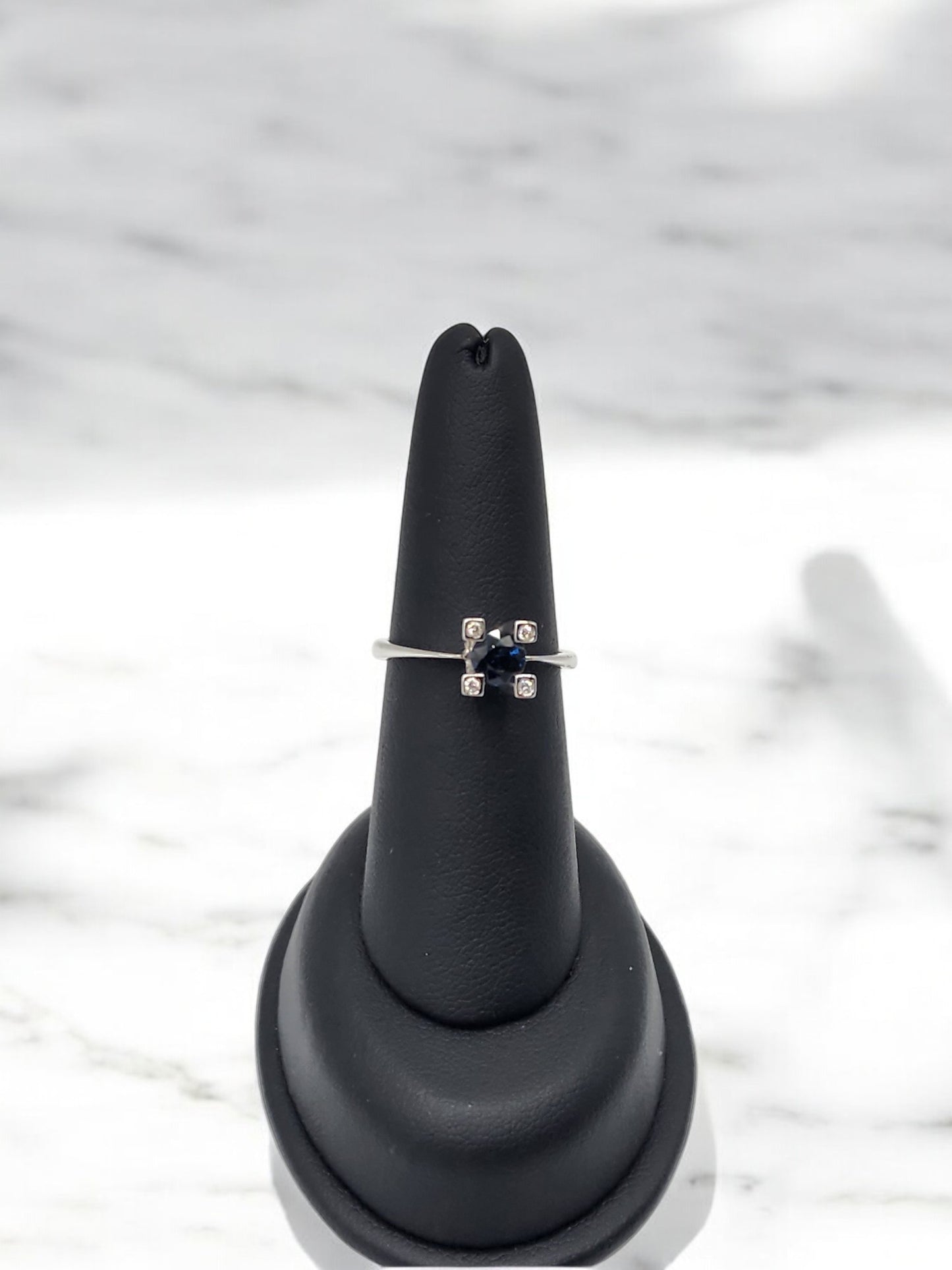 18KT White Gold W/ .75 Sapphire & Diamond Prong Ring