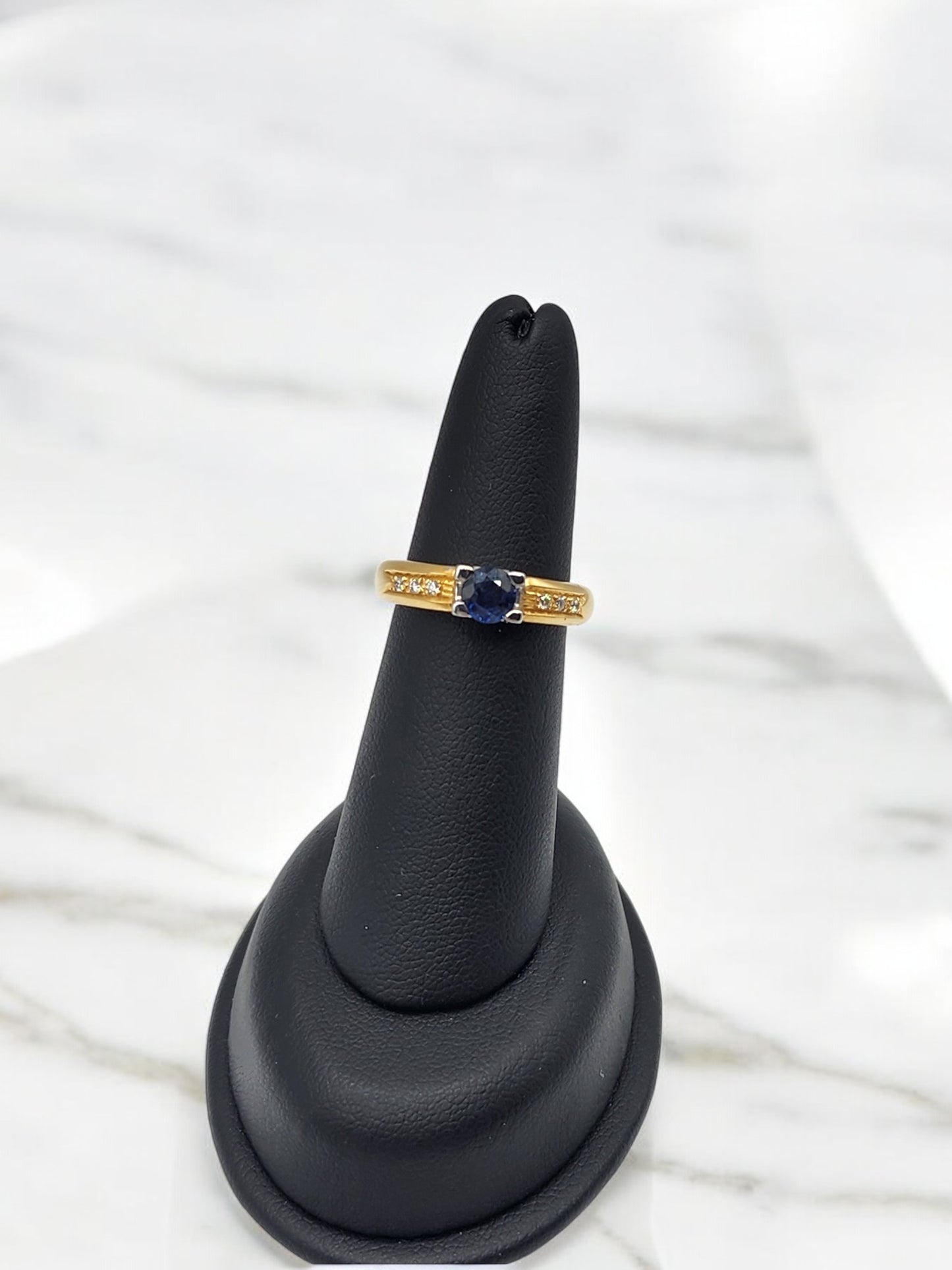 18KT White & Yellow Gold W/ .61 Sapphire & Diamond Prong Ring