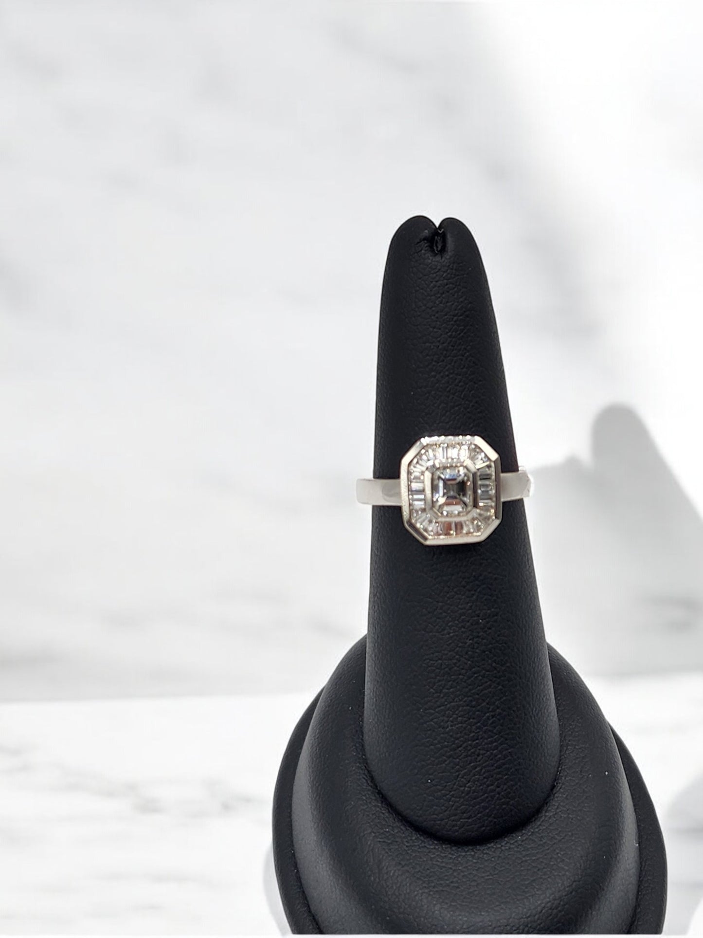 18KT White Gold Emerald Cut & Bag White Diamond Ring