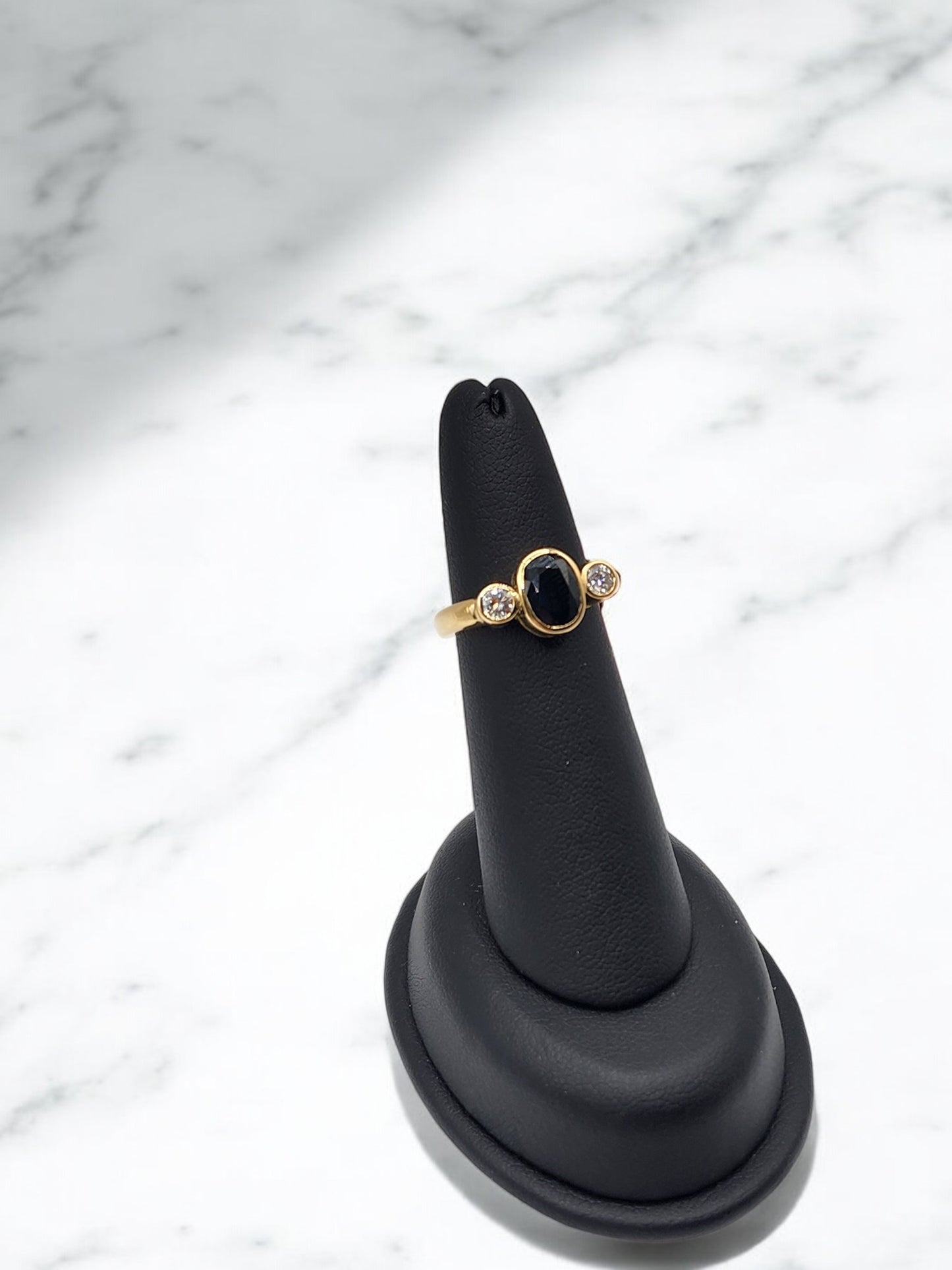 18KT Yellow Gold W/ 1.50 Oval Sapphire & White Diamond Ring