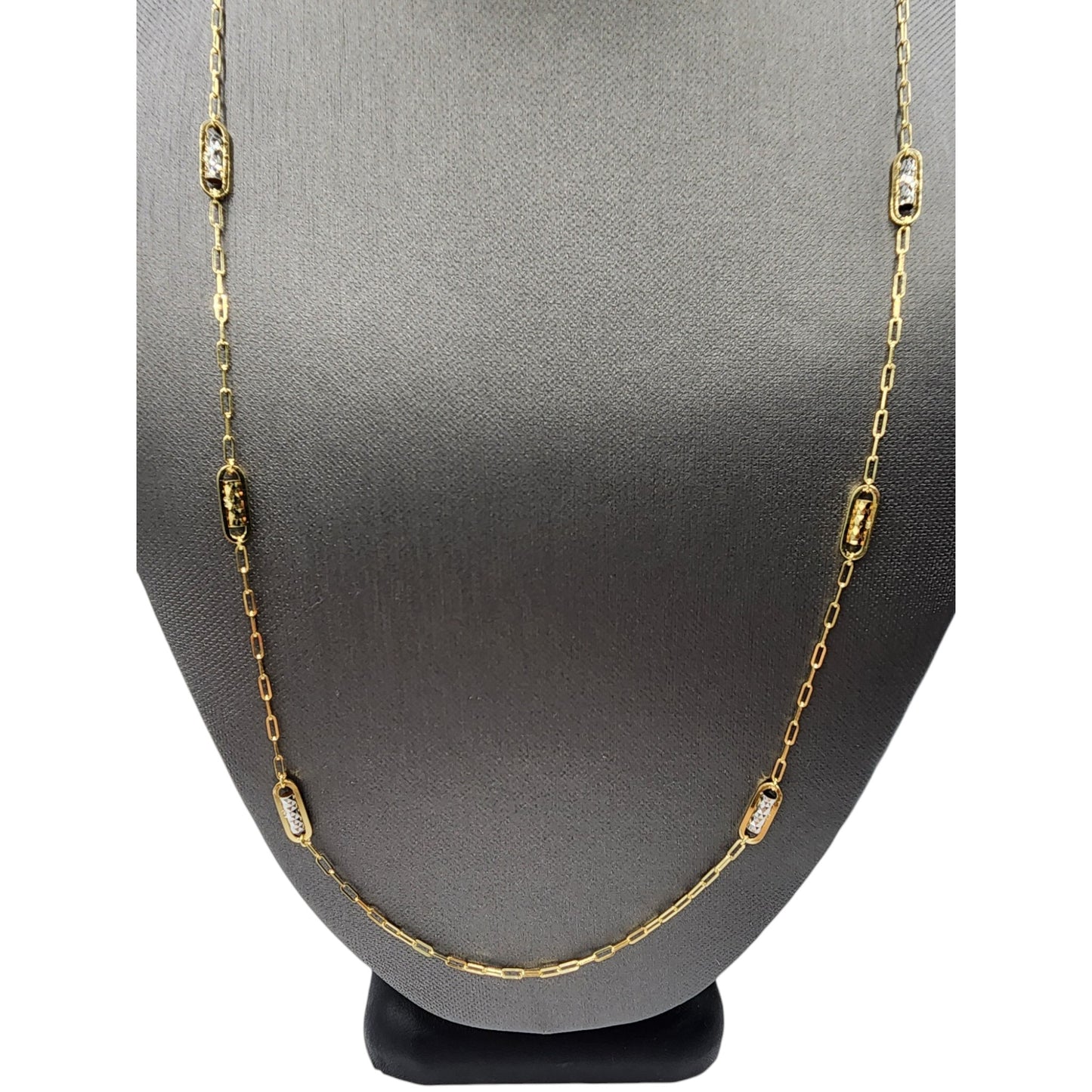 14KT Yellow / White Solid Paper-Clip Link Gold Chain.
