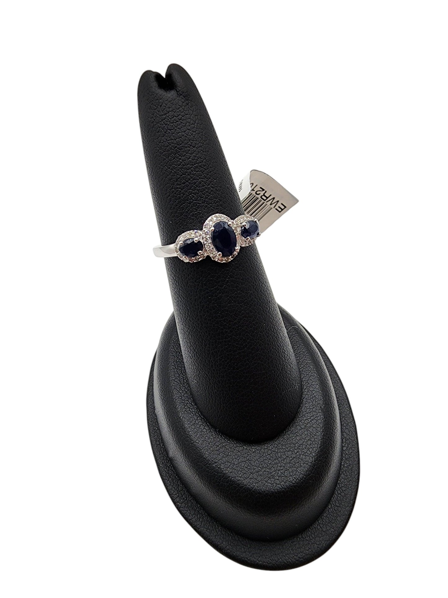 14KT White Gold Gen Oval Sapphire w/ .20 Diamond Ring