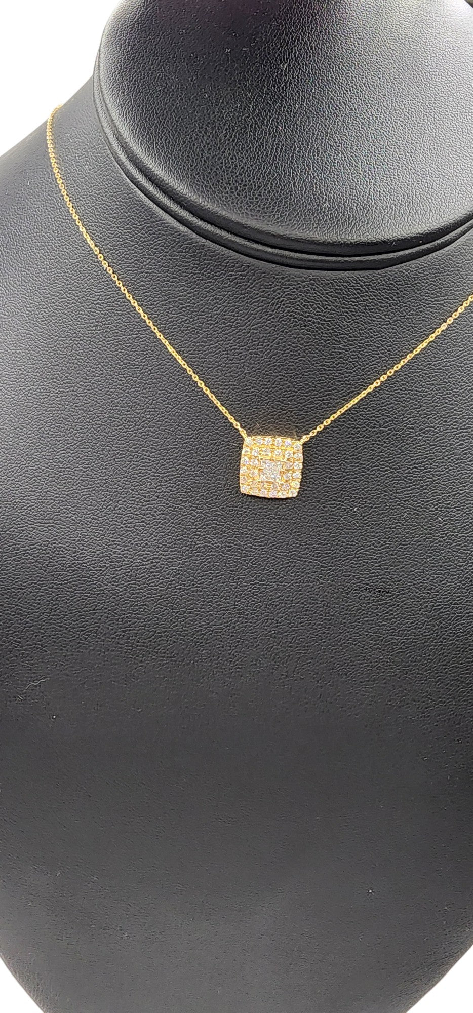 14KT Yellow Gold Square W/White 1.00cttw Diamond And Chain 18"