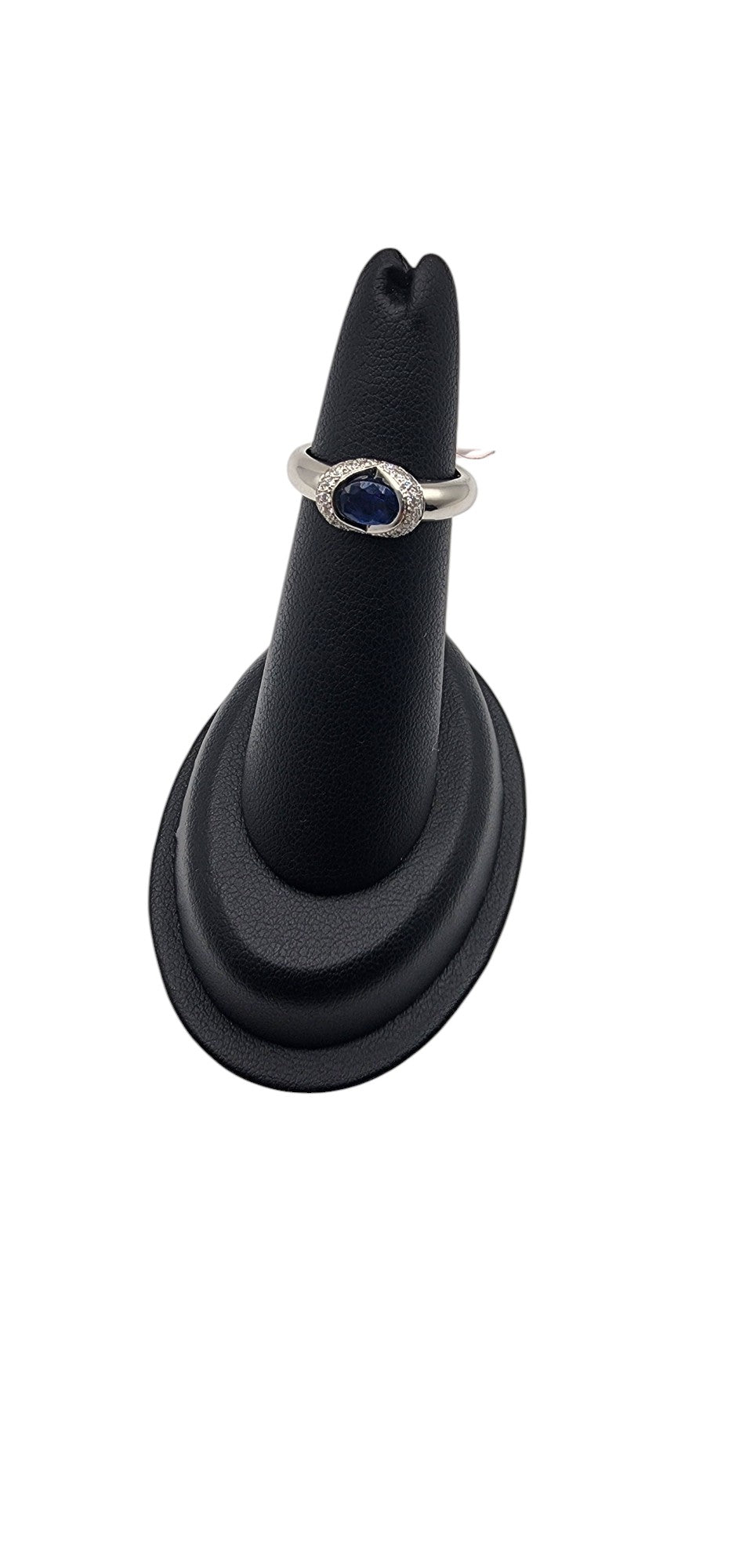 18KT White Gold .70cttw Oval Sapphire & .20cttw White Band Diamond Ring