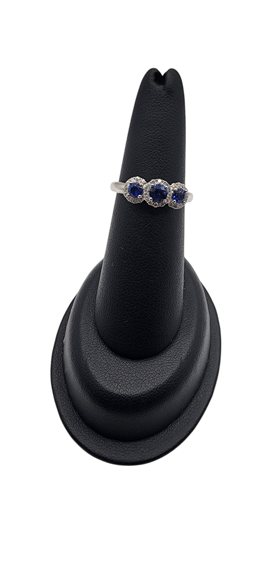 18KT White Gold .75cttw Sapphire & .20cttw White Diamond Halo Ring