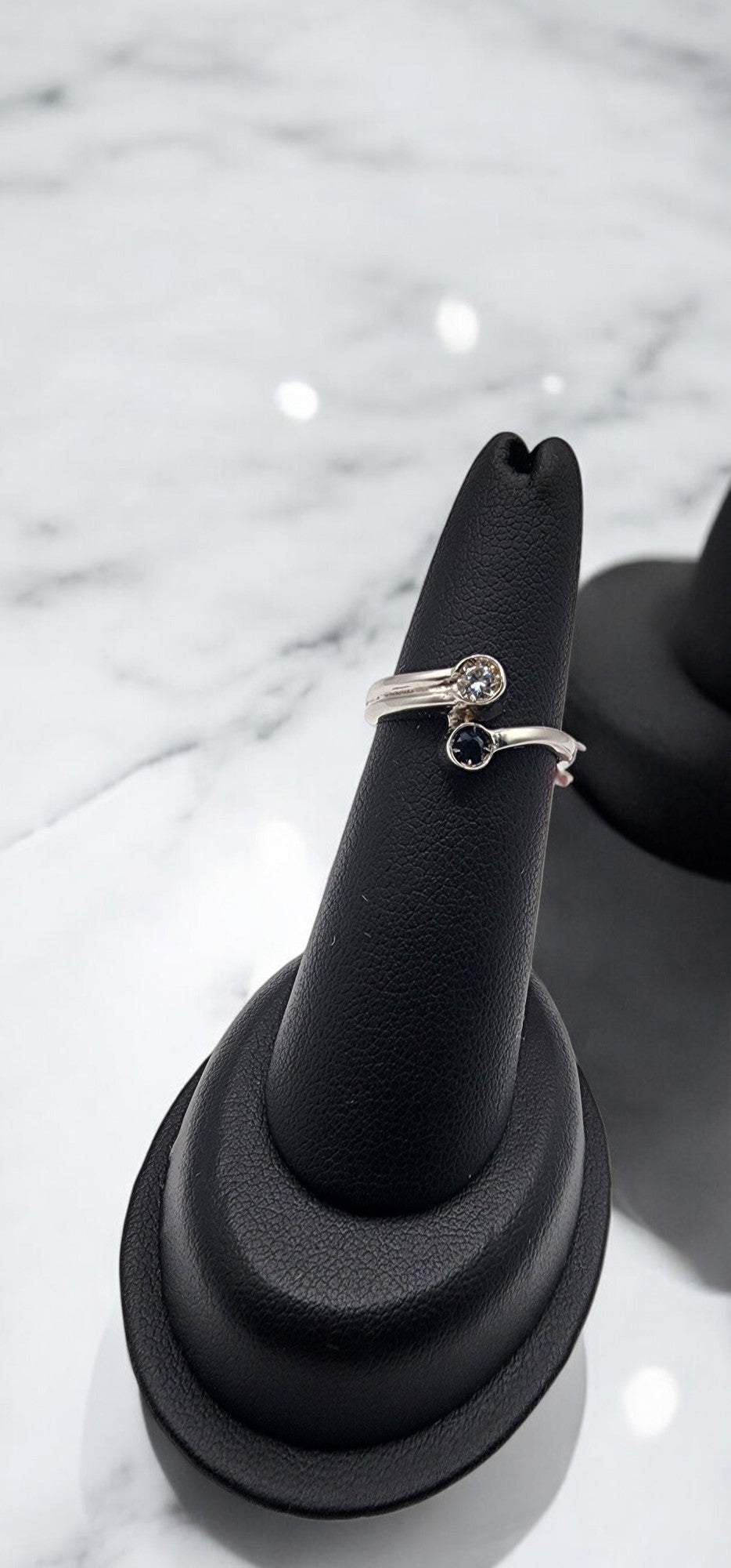 18KT White Gold 0.15cttw Sapphire & White Diamond Interlock Ring