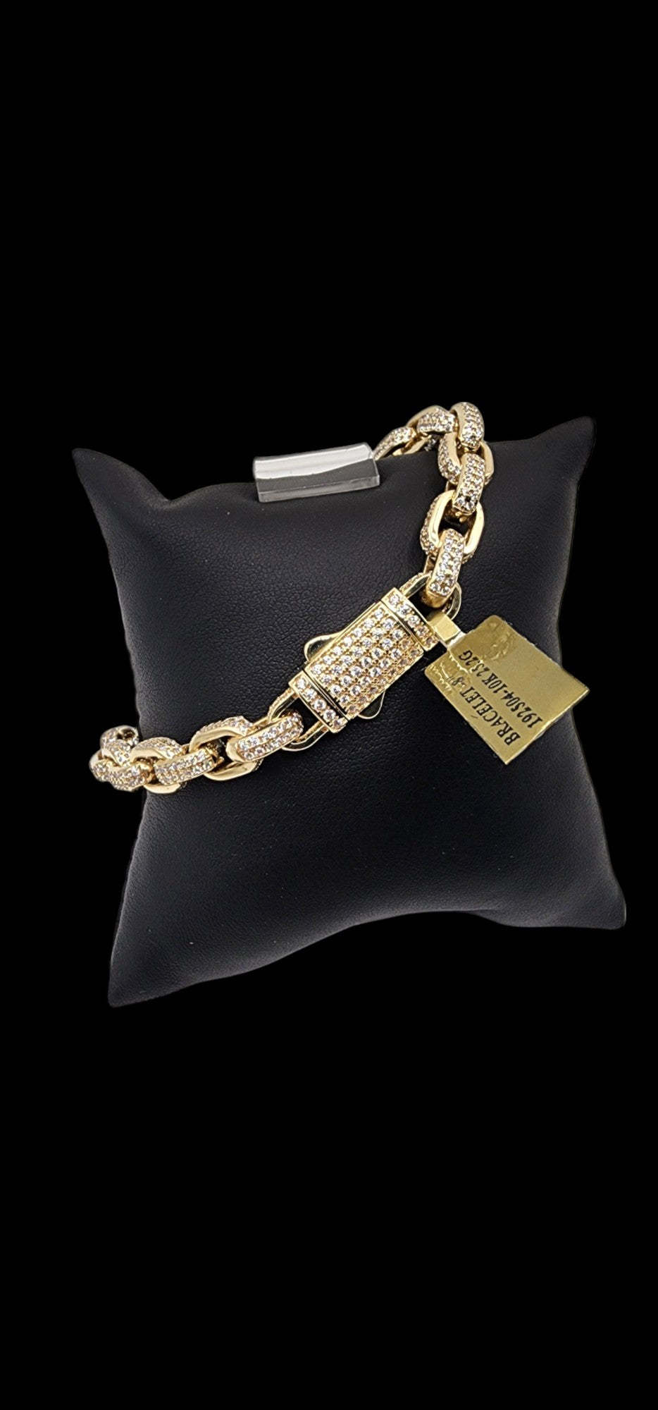 10KT Yellow Gold 8" Fancy Solid Bracelets 7.5mm Box Lock W/ Full White Cz