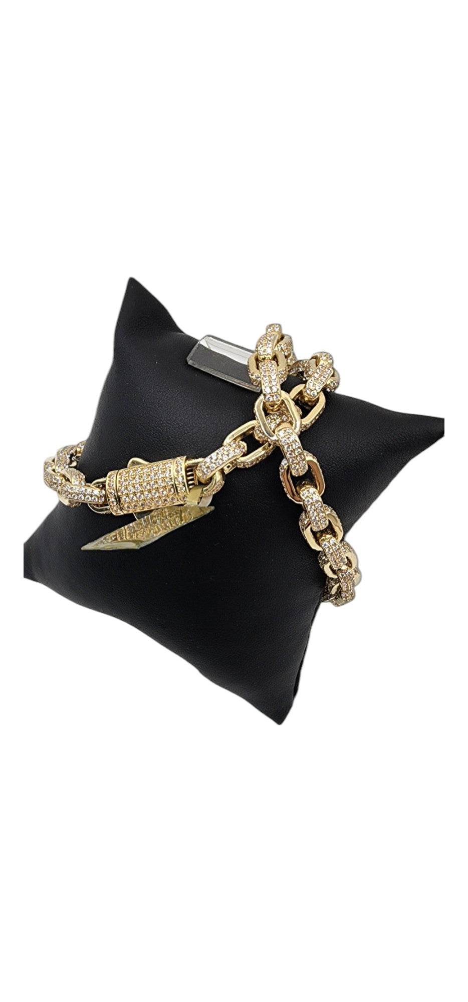 10KT Yellow Gold 8" Fancy Solid Bracelets 7.5mm Box Lock W/ Full White Cz