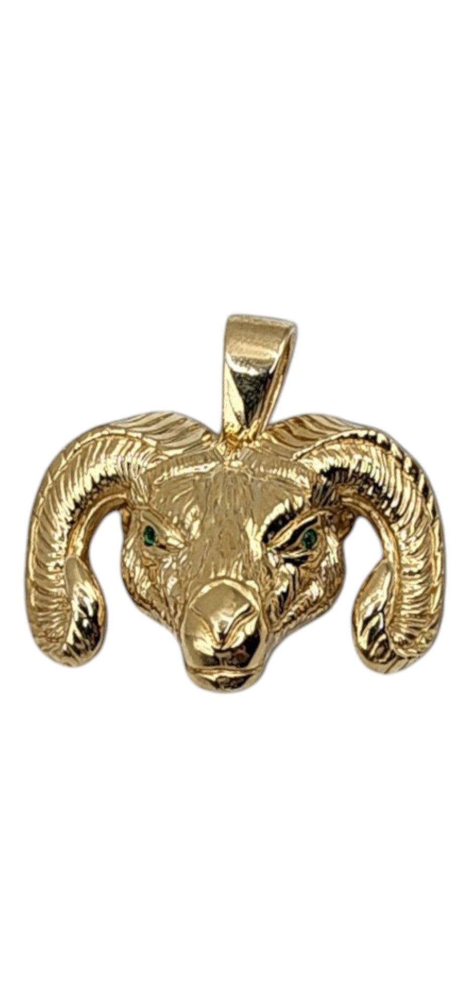 10KT Yellow Gold 7.3g Goat W/Green CZ Pendant 40mm