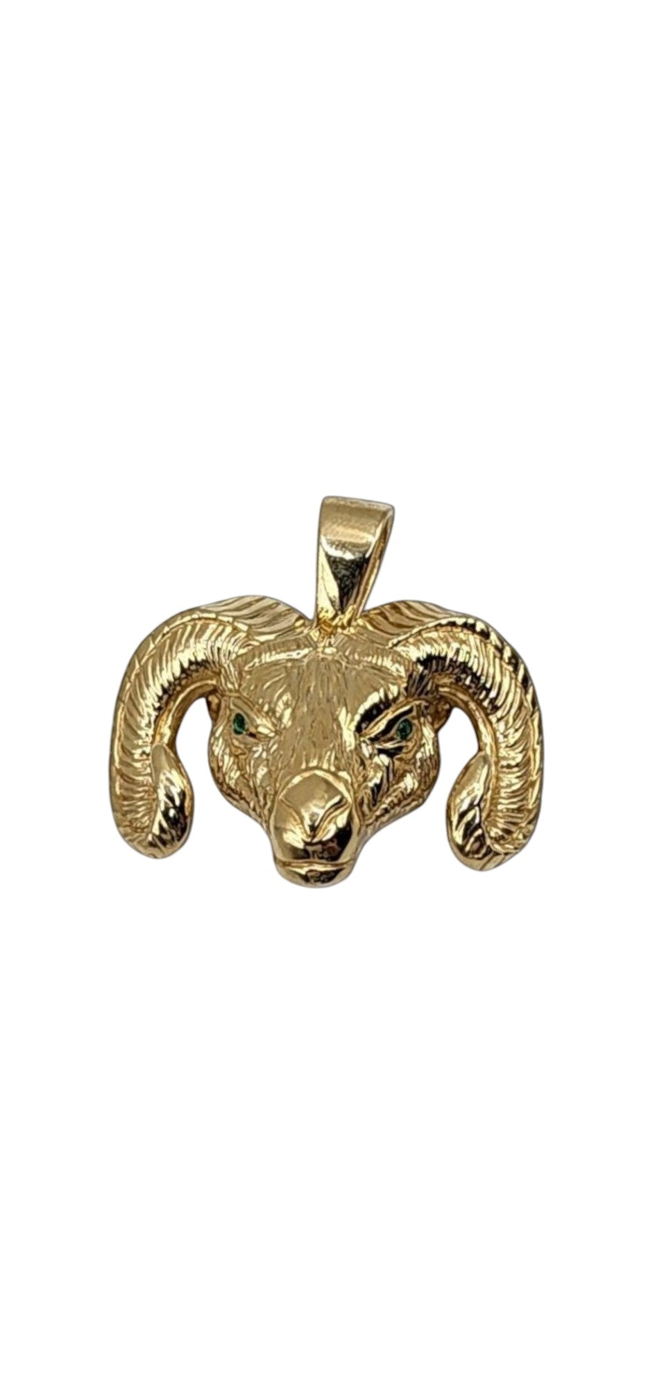 10KT Yellow Gold 7.3g Goat W/Green CZ Pendant 40mm