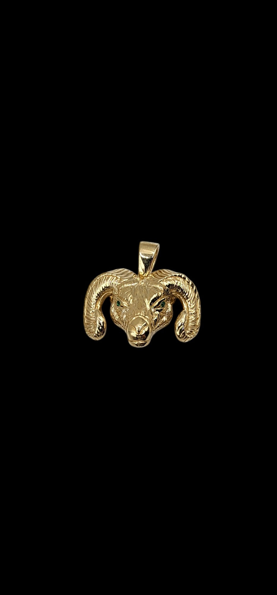 10KT Yellow Gold 7.3g Goat W/Green CZ Pendant 40mm