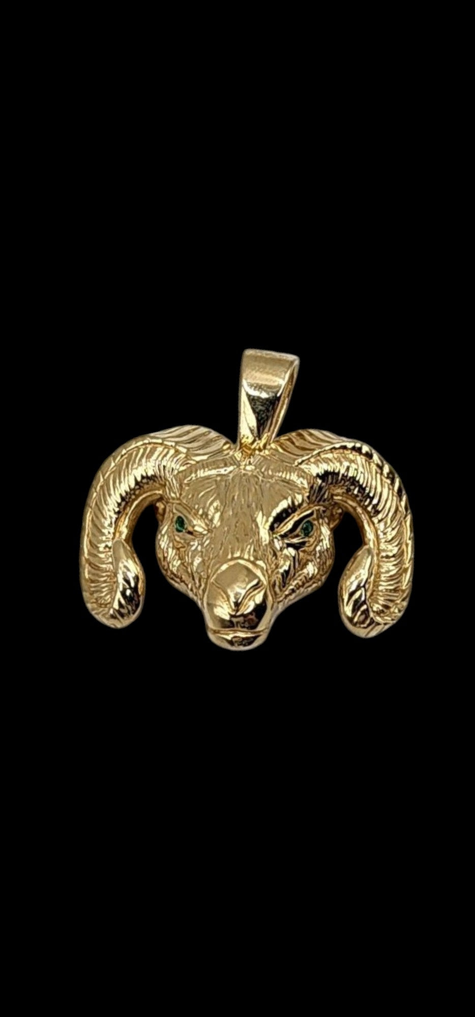 10KT Yellow Gold 7.3g Goat W/Green CZ Pendant 40mm