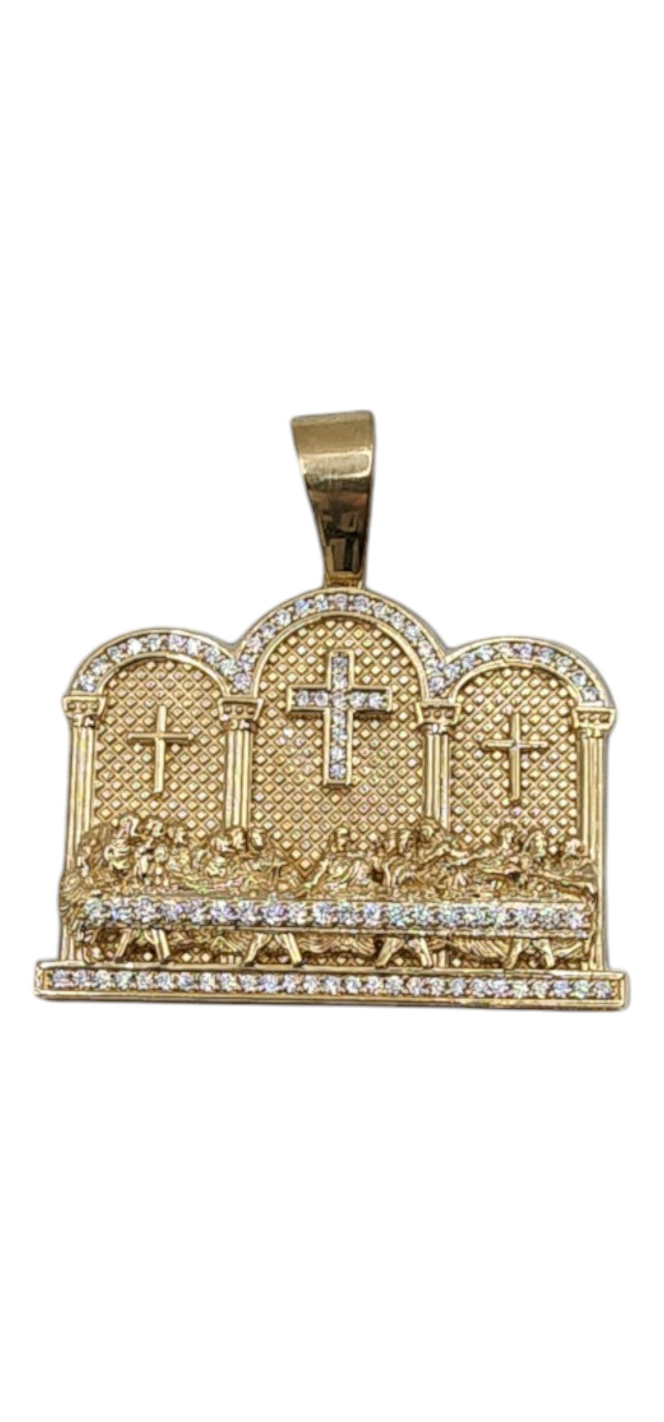 10KT Yellow Gold Ultima Cena 10.5g W/ White Cz 45mm Solid Pendant