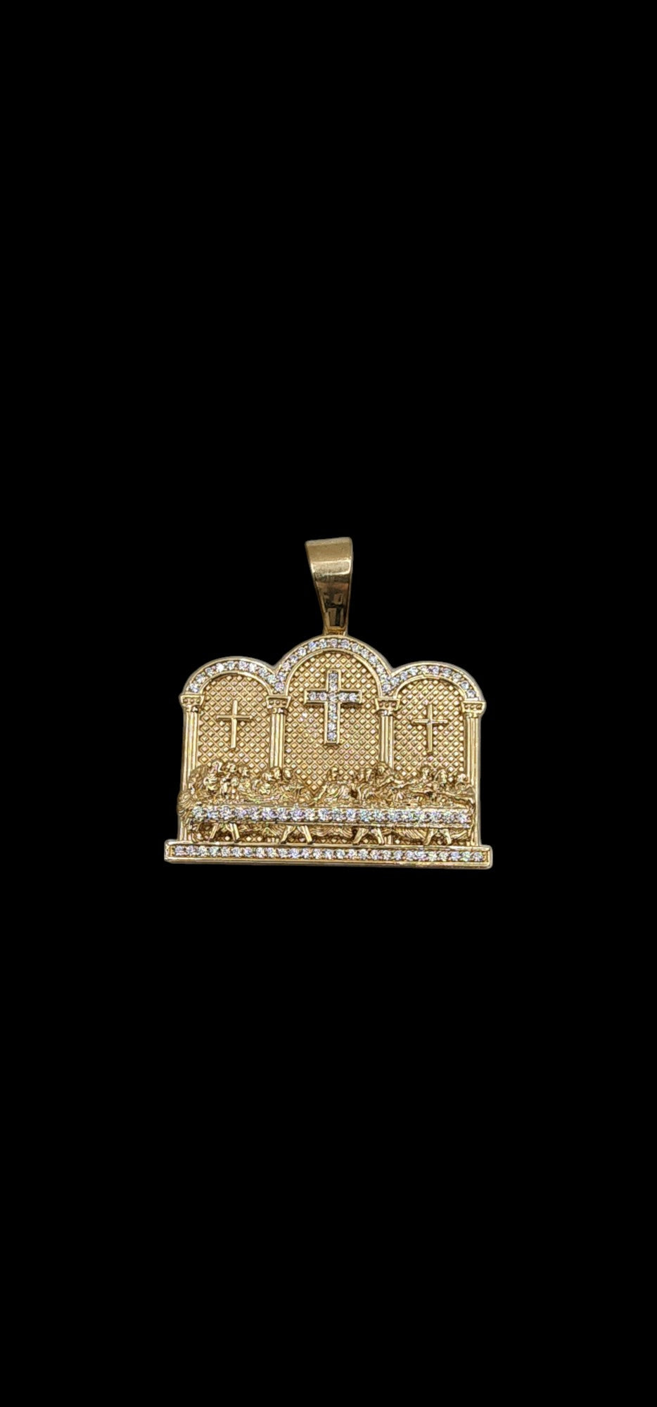 10KT Yellow Gold Ultima Cena 10.5g W/ White Cz 45mm Solid Pendant