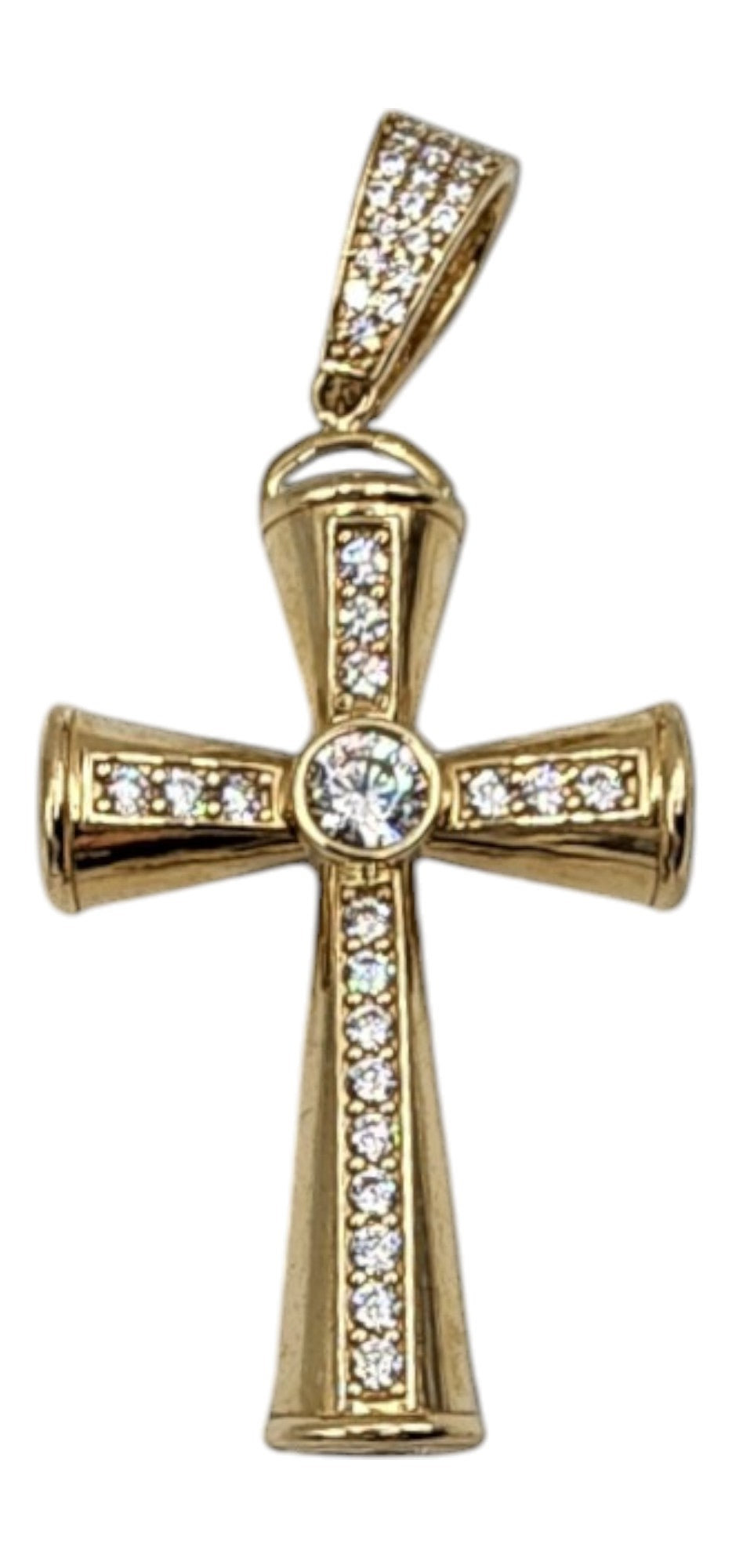 10KT Yellow Gold 8.5g Cross W/ CZ Reversible Pendant 58mm
