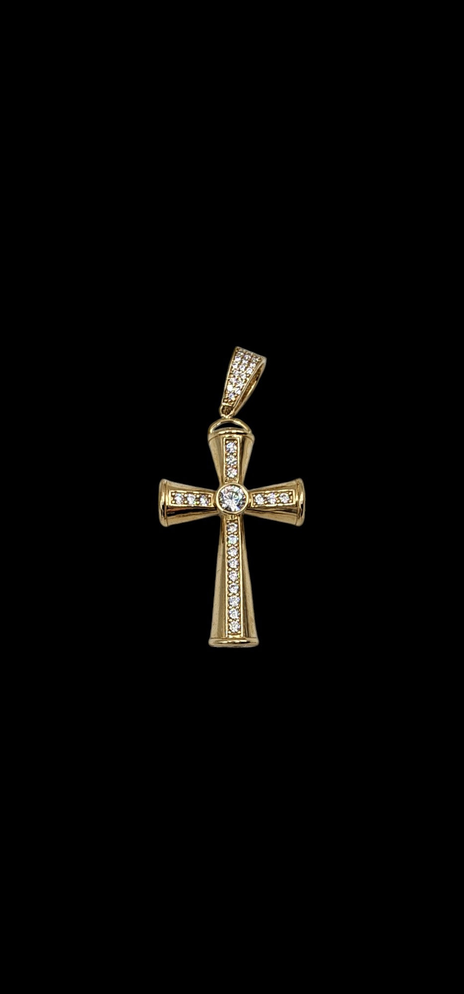 10KT Yellow Gold 8.5g Cross W/ CZ Reversible Pendant 58mm