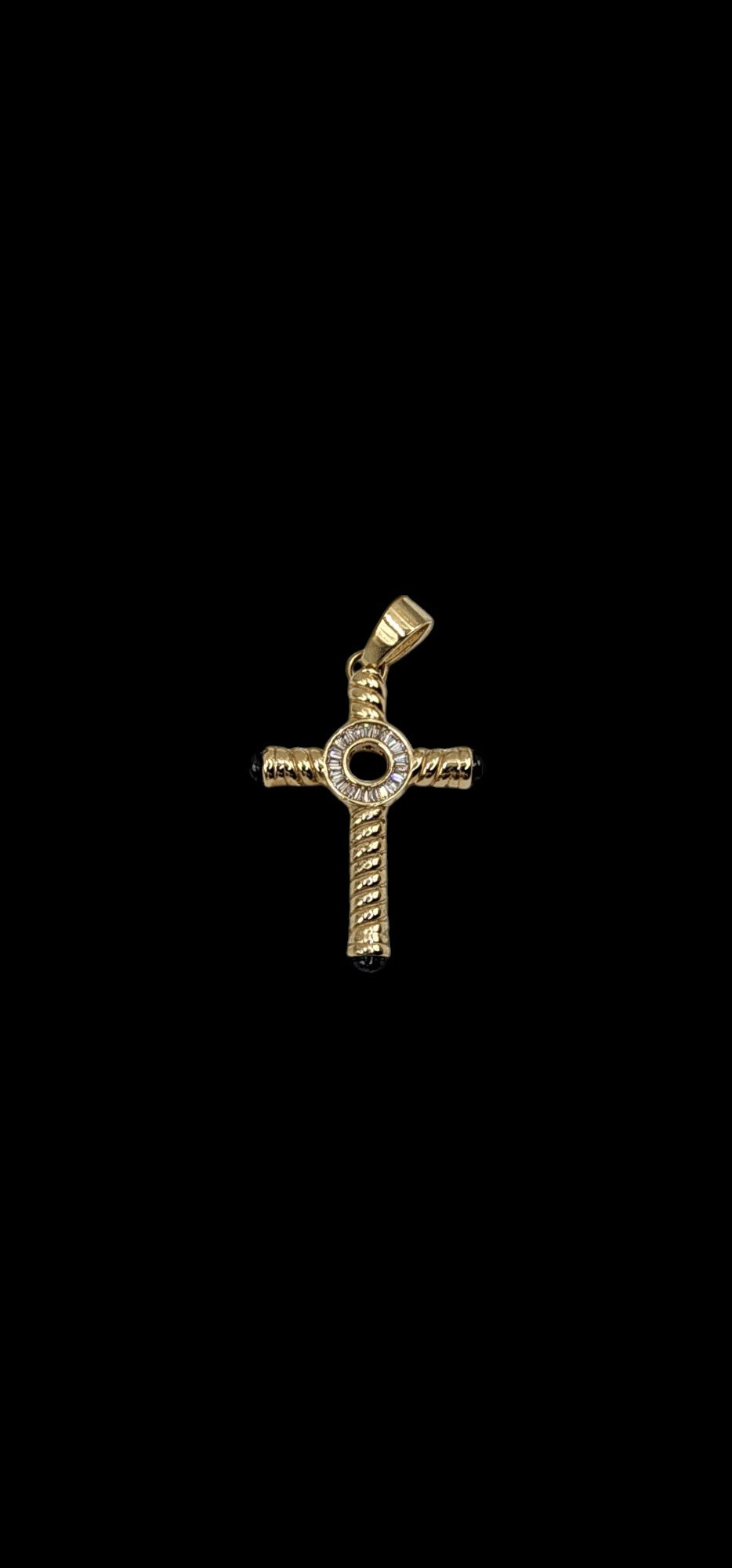 10KT Yellow Gold Fancy Cross 4.3g W/ White Begets Cz & Black Stone 49mm Pendant
