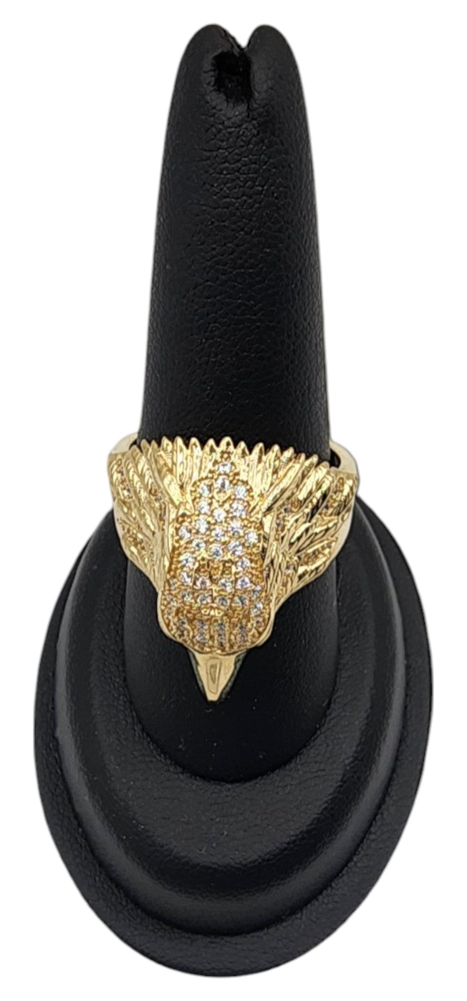 10KT Yellow Gold Semisolid Eagle Head W/ White Cz Man Ring