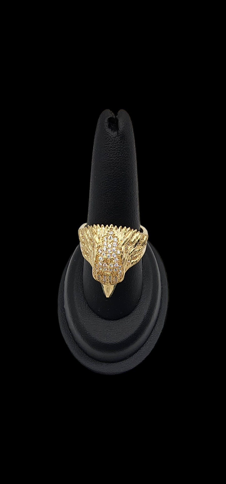 10KT Yellow Gold Semisolid Eagle Head W/ White Cz Man Ring
