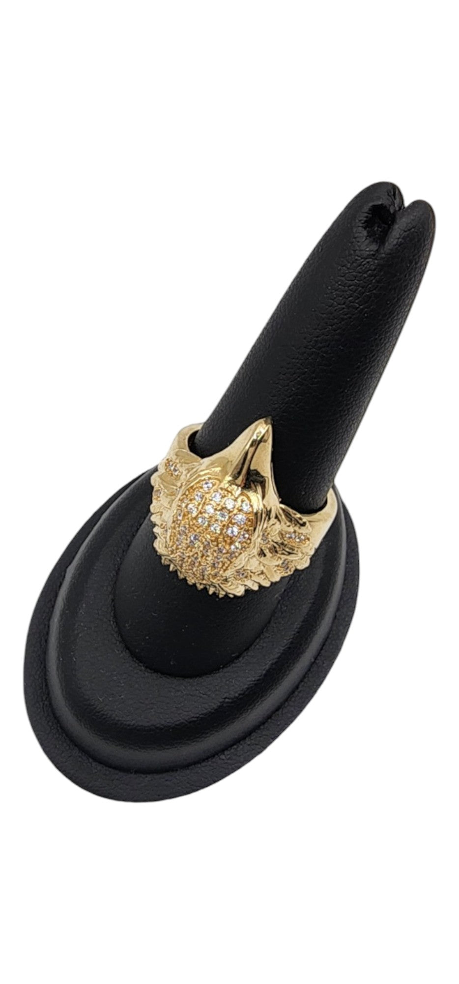 10KT Yellow Gold Semisolid Eagle Head W/ White Cz Man Ring